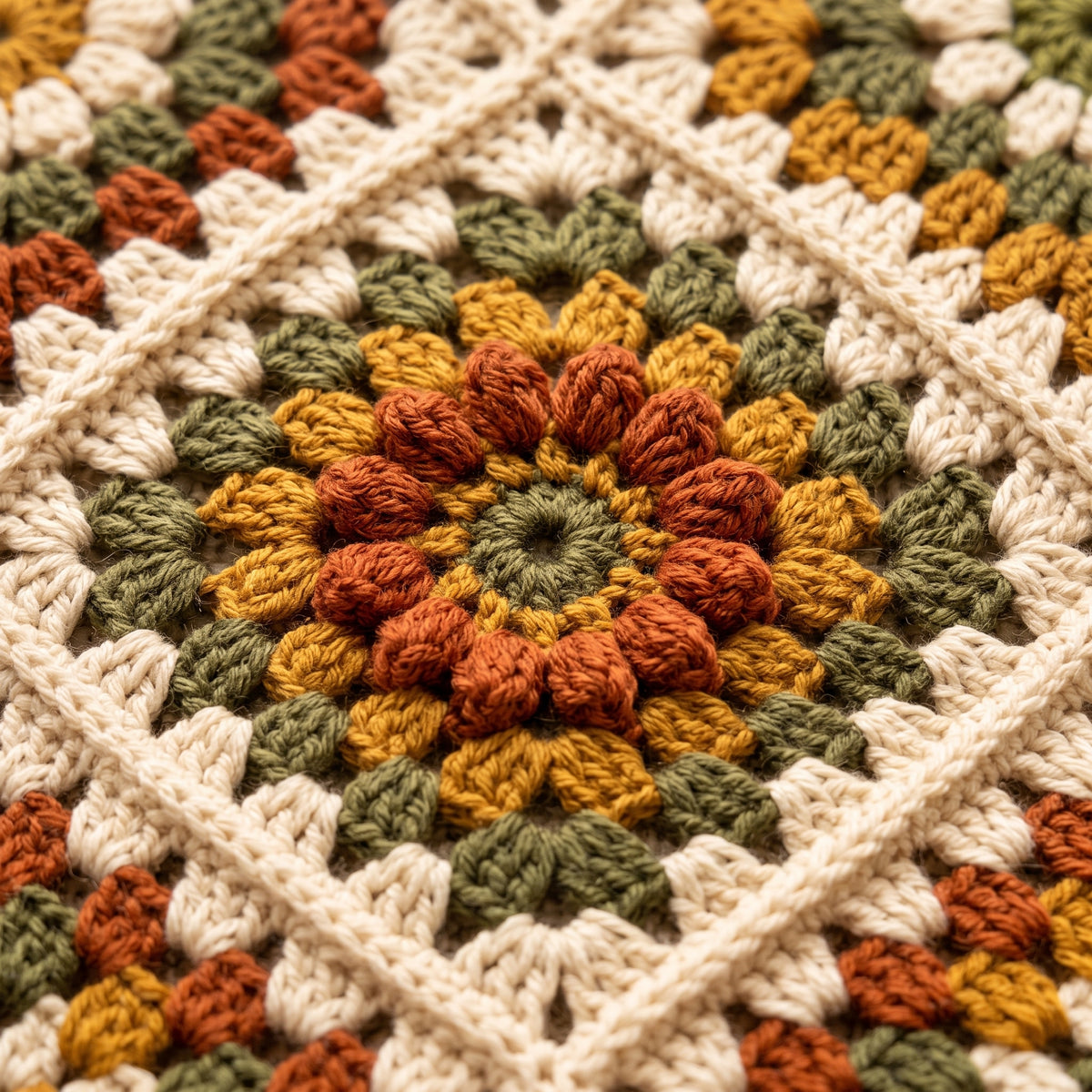 Granny Square Blanket Crochet Pattern | Autumn Flower Squares with Scalloped Border | Scrap Friendly | Instant Download PDF