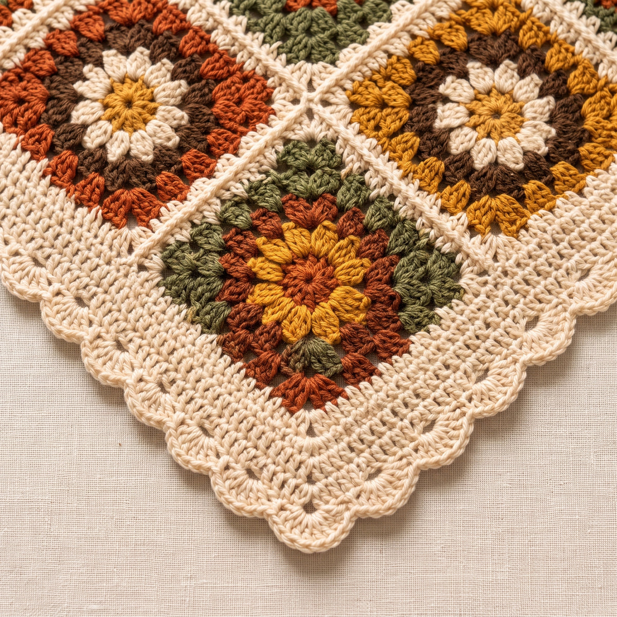 Granny Square Blanket Crochet Pattern | Autumn Flower Squares with Scalloped Border | Scrap Friendly | Instant Download PDF