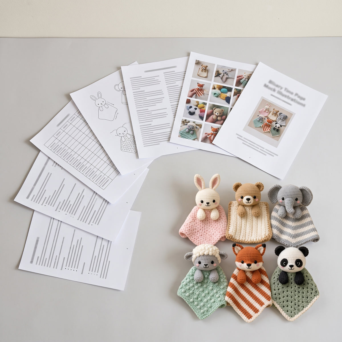 Baby Lovey Crochet Pattern Bundle, 6 Animal Security Blankets, Bunny, Bear, Elephant, Lamb, Fox, Panda, 3 Sizes