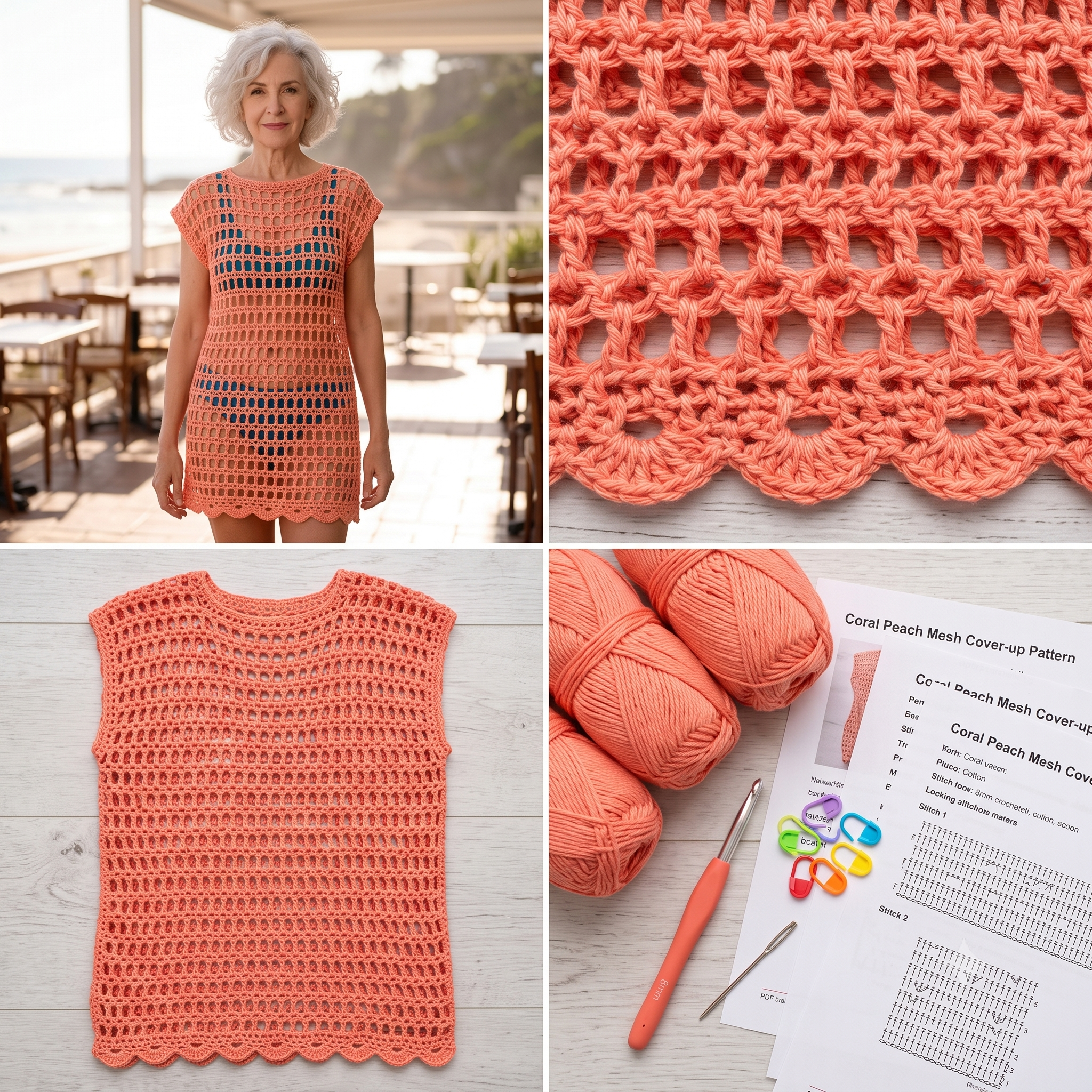 Mesh Beach Cover-Up — Crochet Pattern (PDF) | Oversized Beach Dress XS–5XL