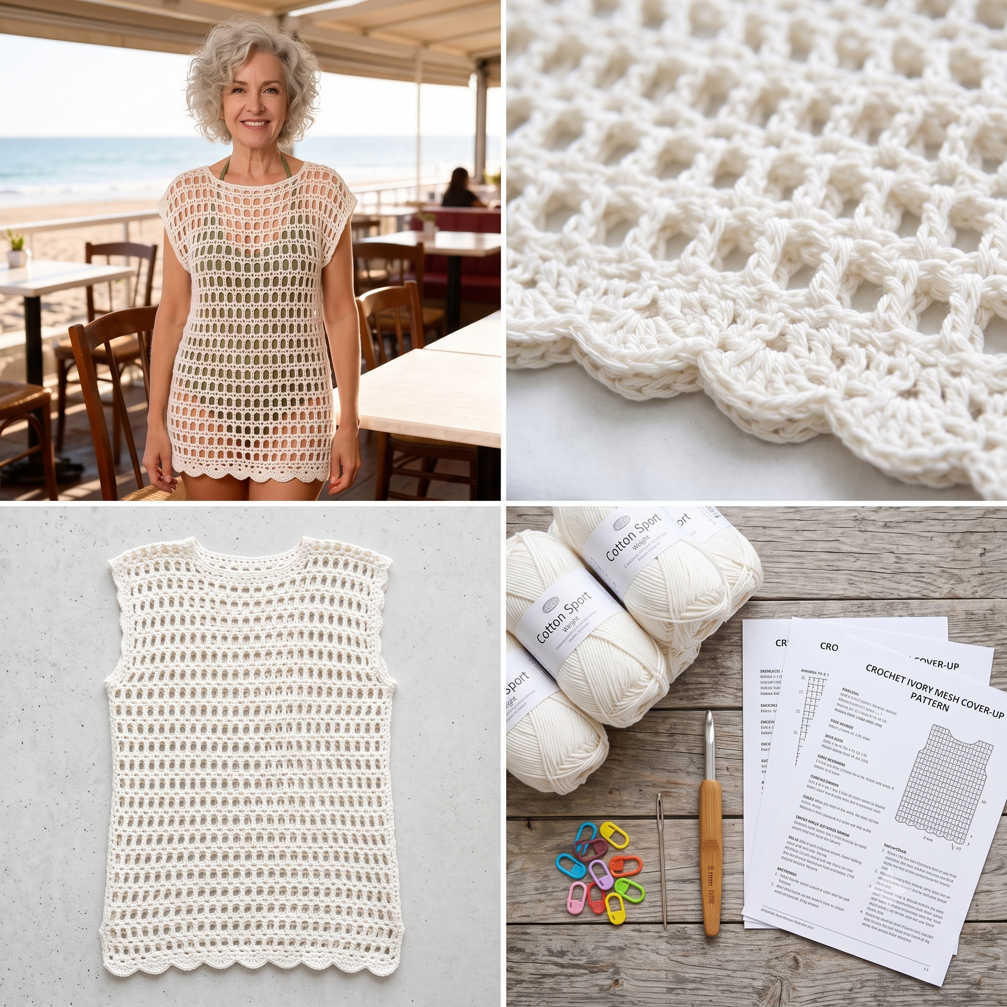 Mesh Beach Cover-Up — Crochet Pattern (PDF) | Oversized Beach Dress XS–5XL