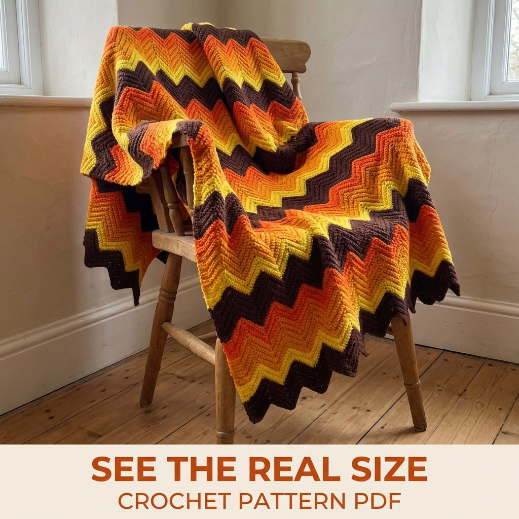Sunset Ripple Blanket Crochet Pattern PDF – Retro Stripe Afghan