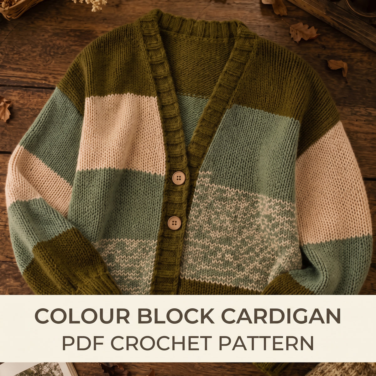 Colour Block Cardigan Crochet Pattern PDF | Knit-Look Waistcoat Stitch, Oversized Patchwork Cardi