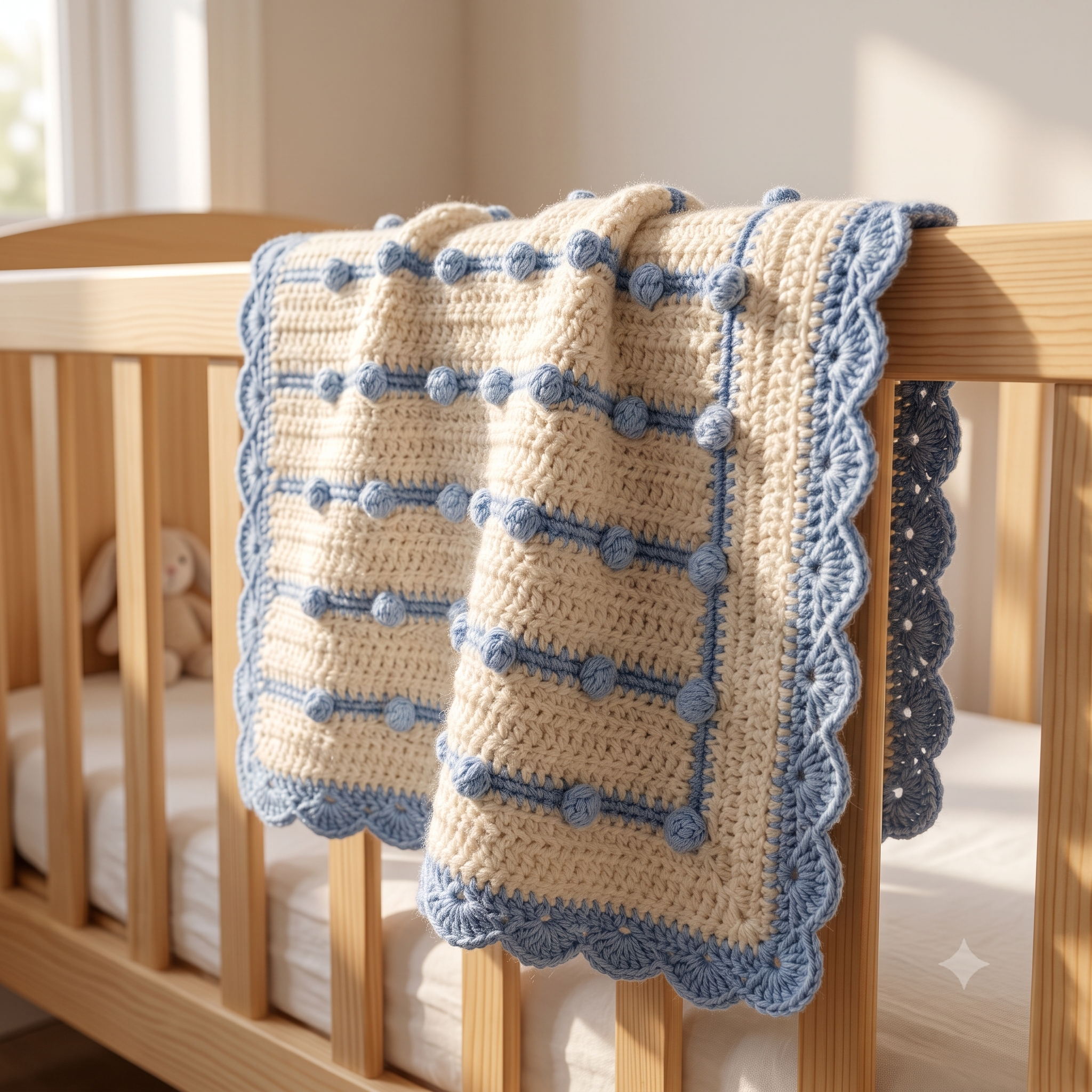 Crochet Bobble Baby Blanket Pattern PDF, Textured Polka Dot Blanket, Shell Border, Easy Download, Baby Shower Gift, US Terms