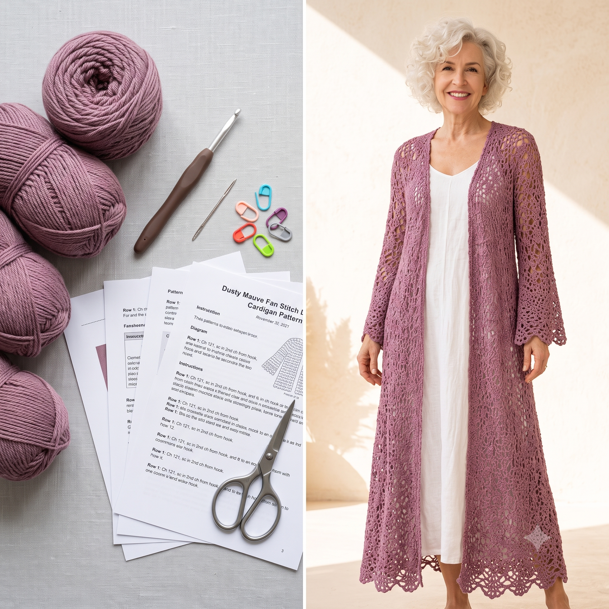 Boho Lace Duster Cardigan — Crochet Pattern (PDF) | Longline Filet Mesh Cardigan