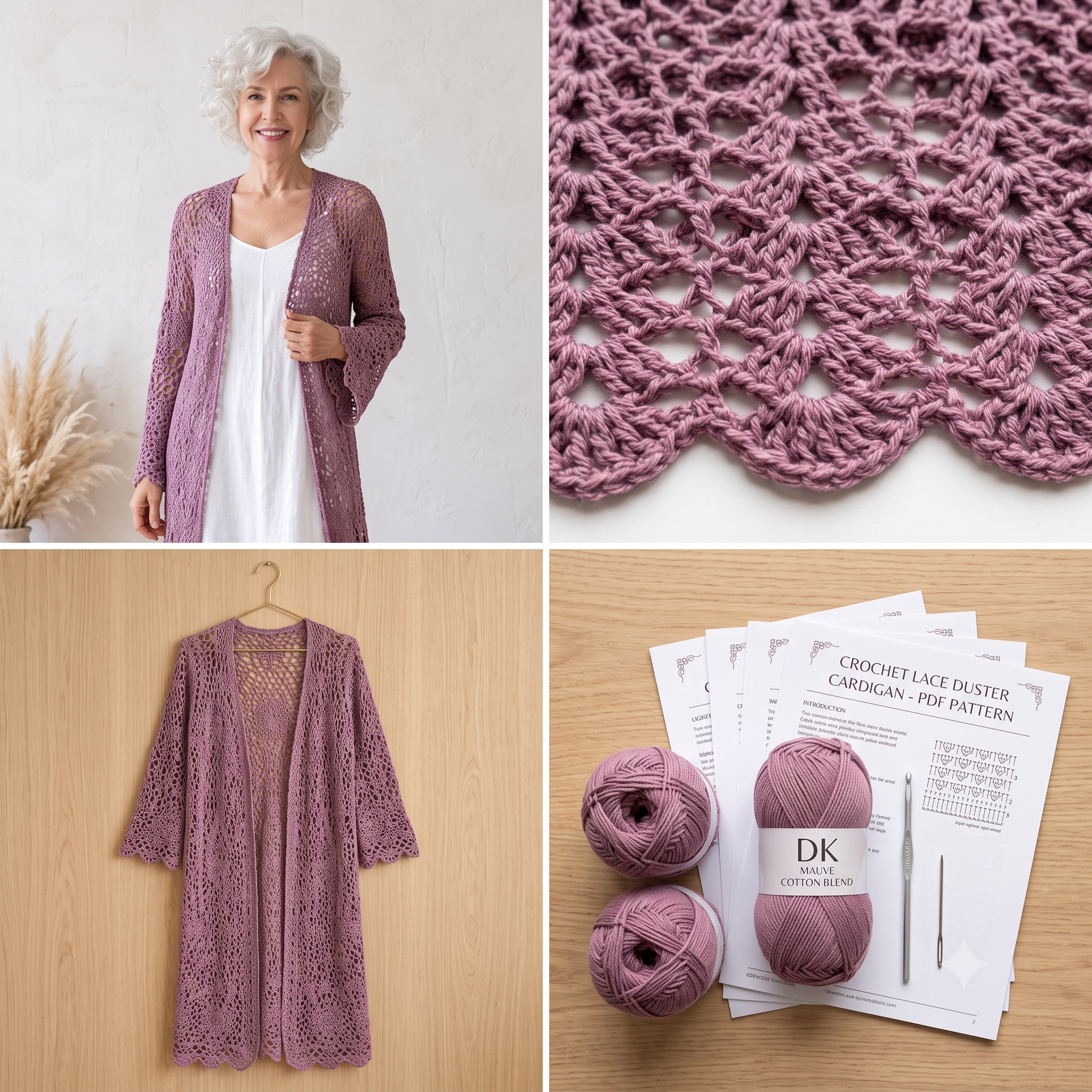 Boho Lace Duster Cardigan — Crochet Pattern (PDF) | Longline Filet Mesh Cardigan