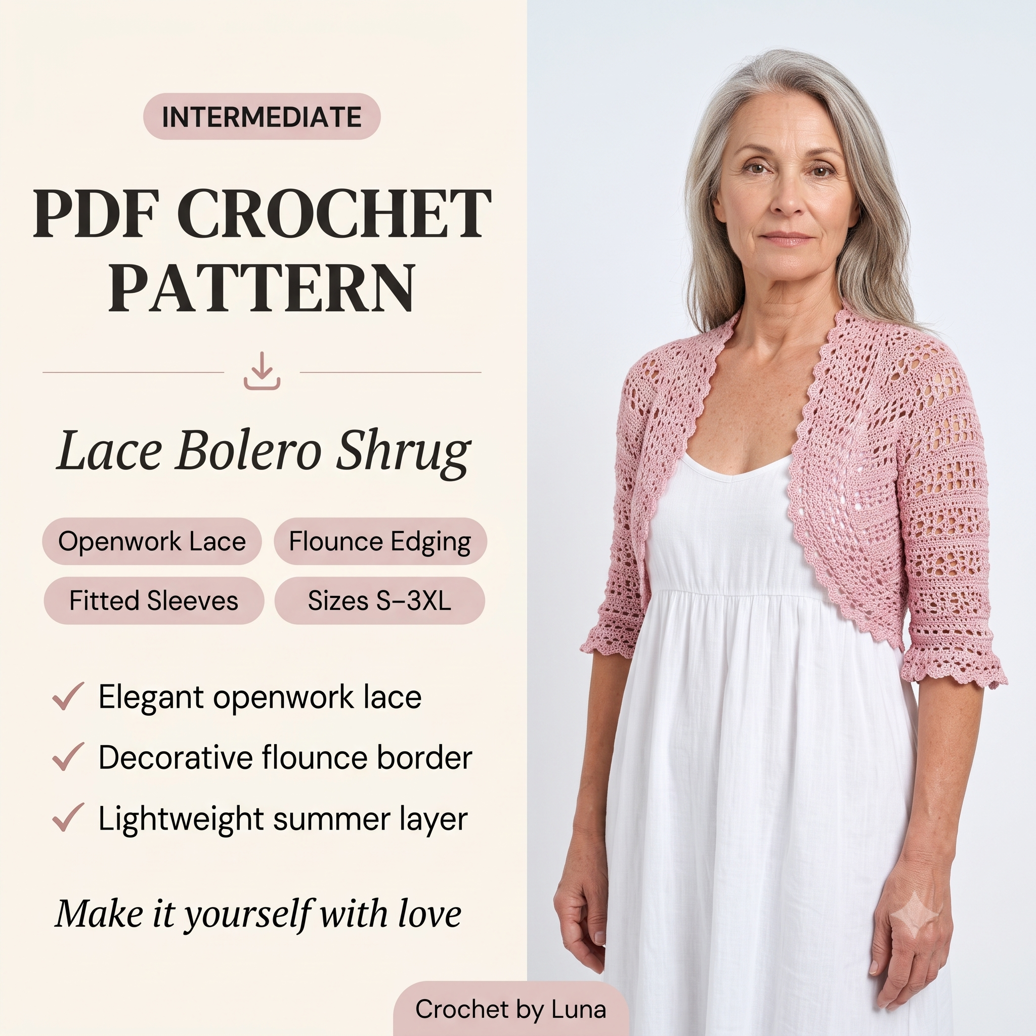 Bolero Crochet Pattern PDF | Lace Shrug Crochet Pattern for Women, Summer Cover Up Bolero, Intermediate, US Terms, Instant Download
