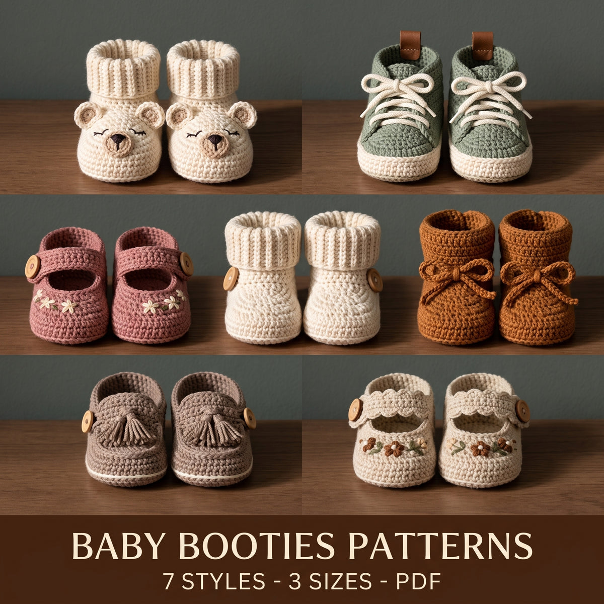 Baby Booties Crochet Patterns PDF, Crib Shoes, Pram Shoes, 7 Styles