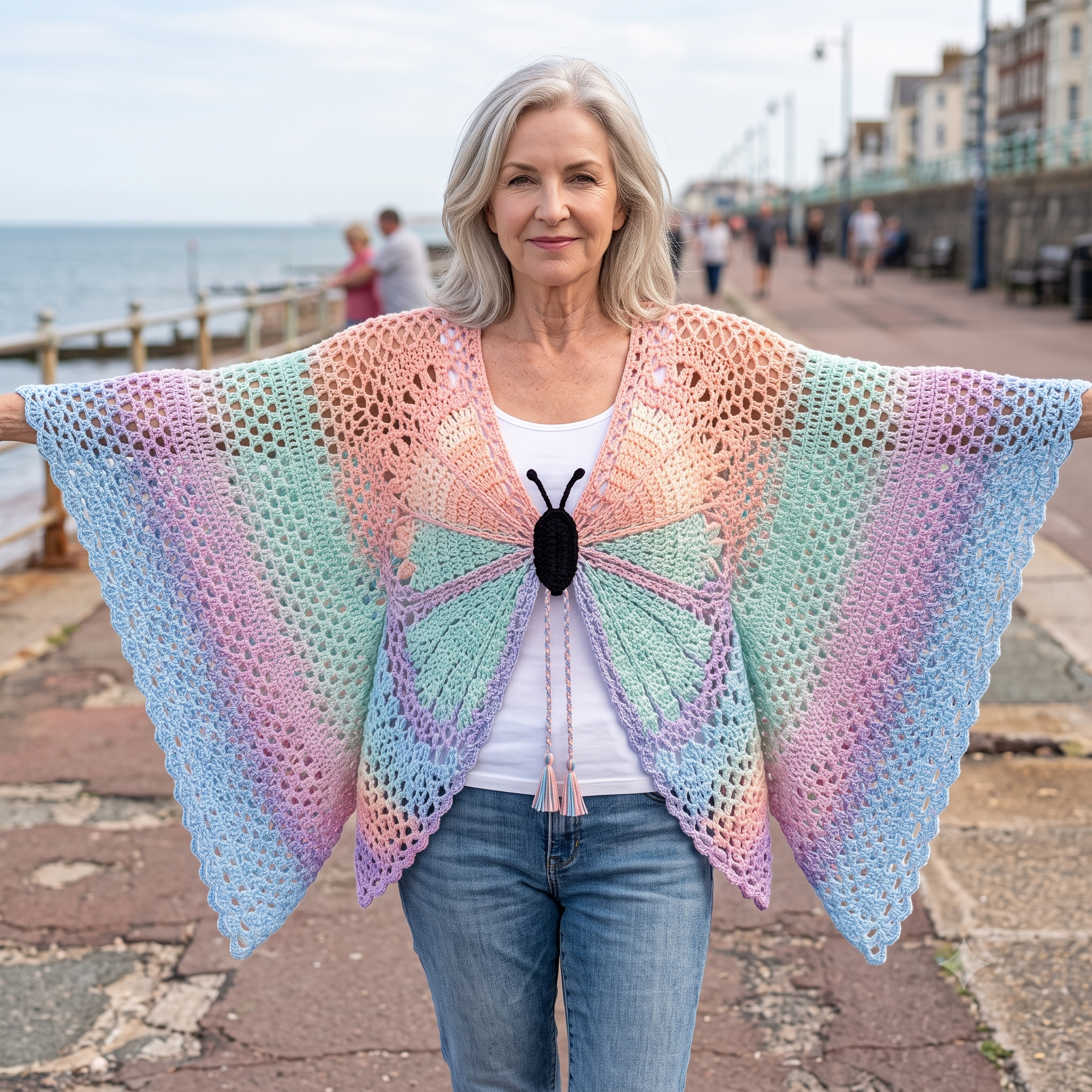 Butterfly Rainbow Wings Cardigan — Crochet Pattern (PDF) | Colorful Wing Cardigan