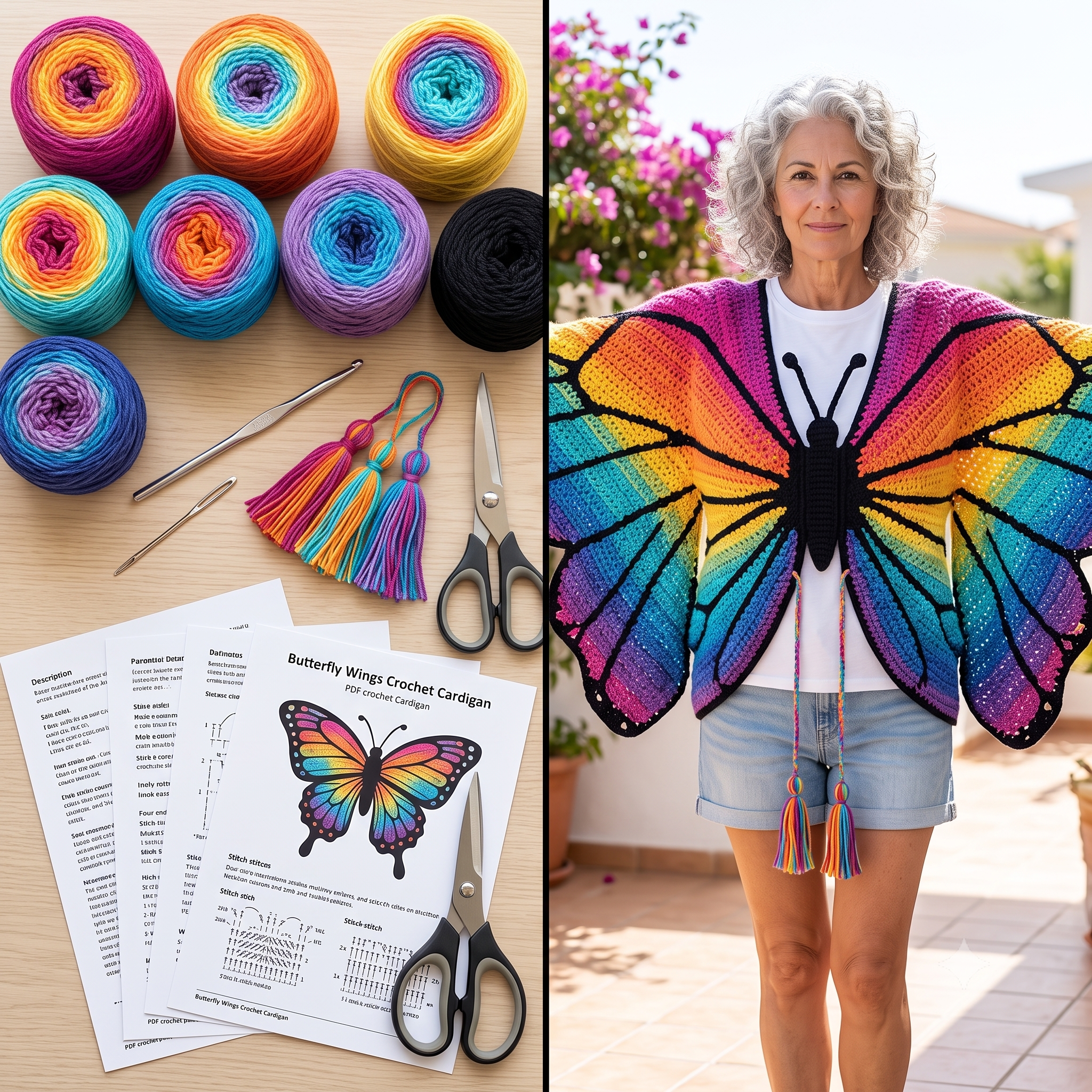 Butterfly Rainbow Wings Cardigan — Crochet Pattern (PDF) | Colorful Wing Cardigan