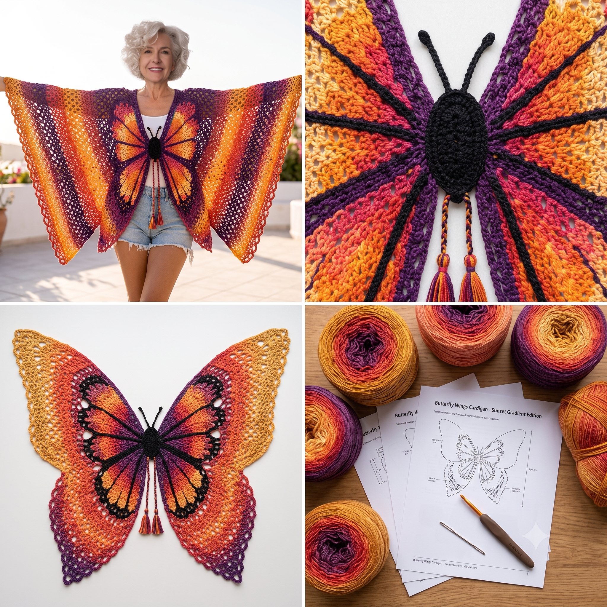 Butterfly Rainbow Wings Cardigan — Crochet Pattern (PDF) | Colorful Wing Cardigan