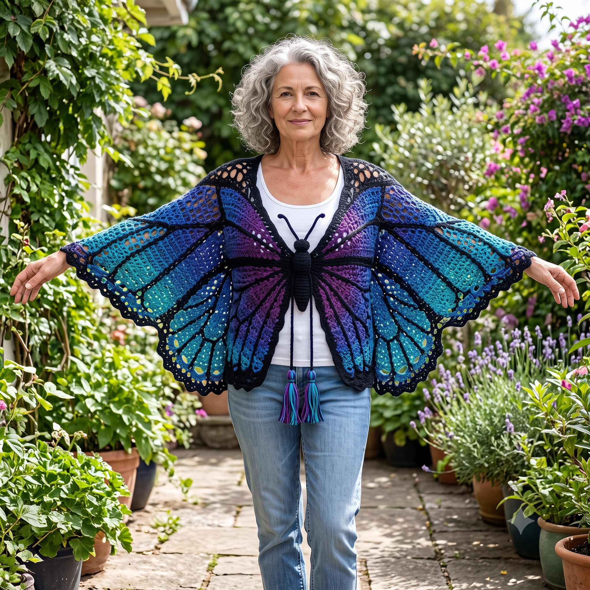 Butterfly Rainbow Wings Cardigan — Crochet Pattern (PDF) | Colorful Wing Cardigan