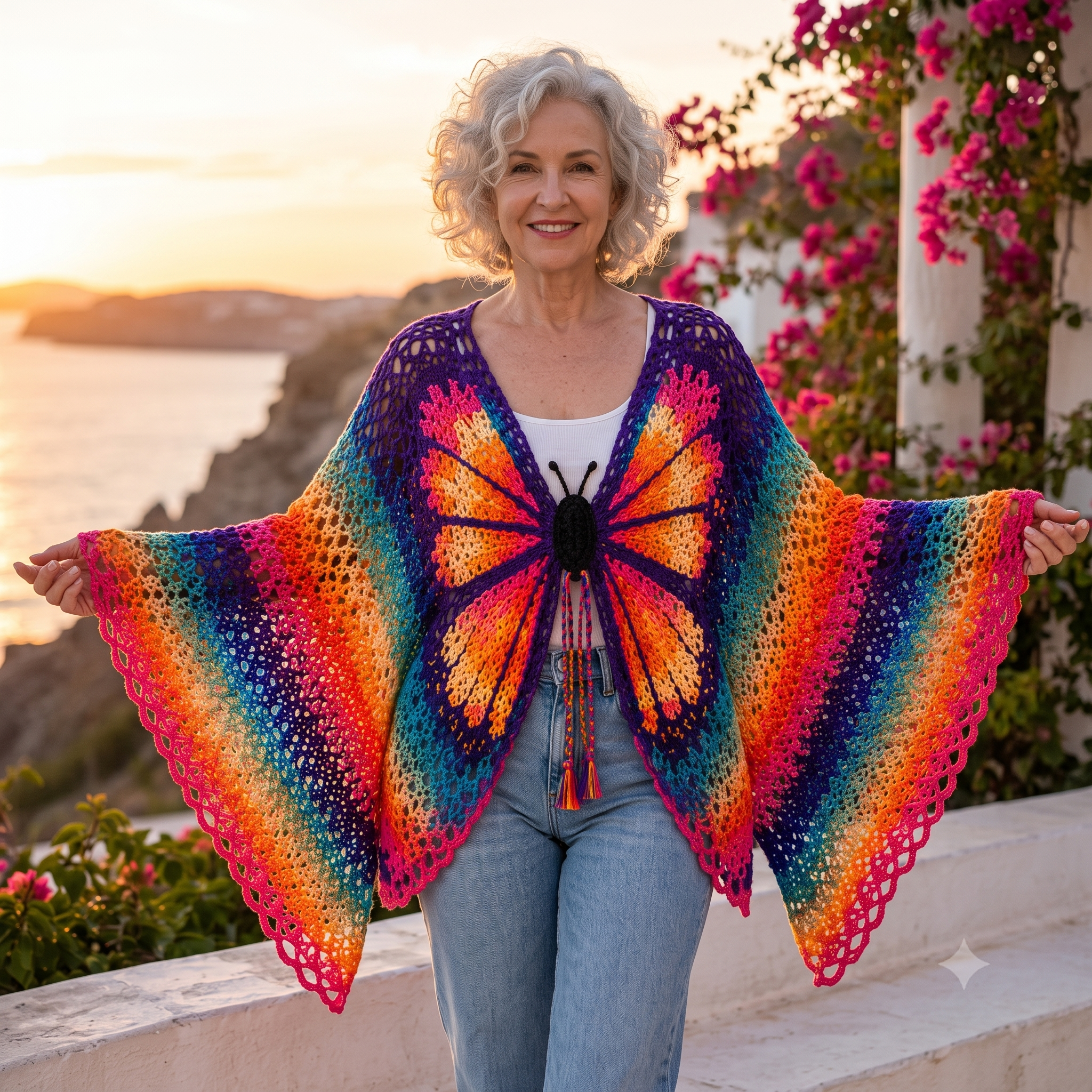 Butterfly Rainbow Wings Cardigan — Crochet Pattern (PDF) | Colorful Wing Cardigan