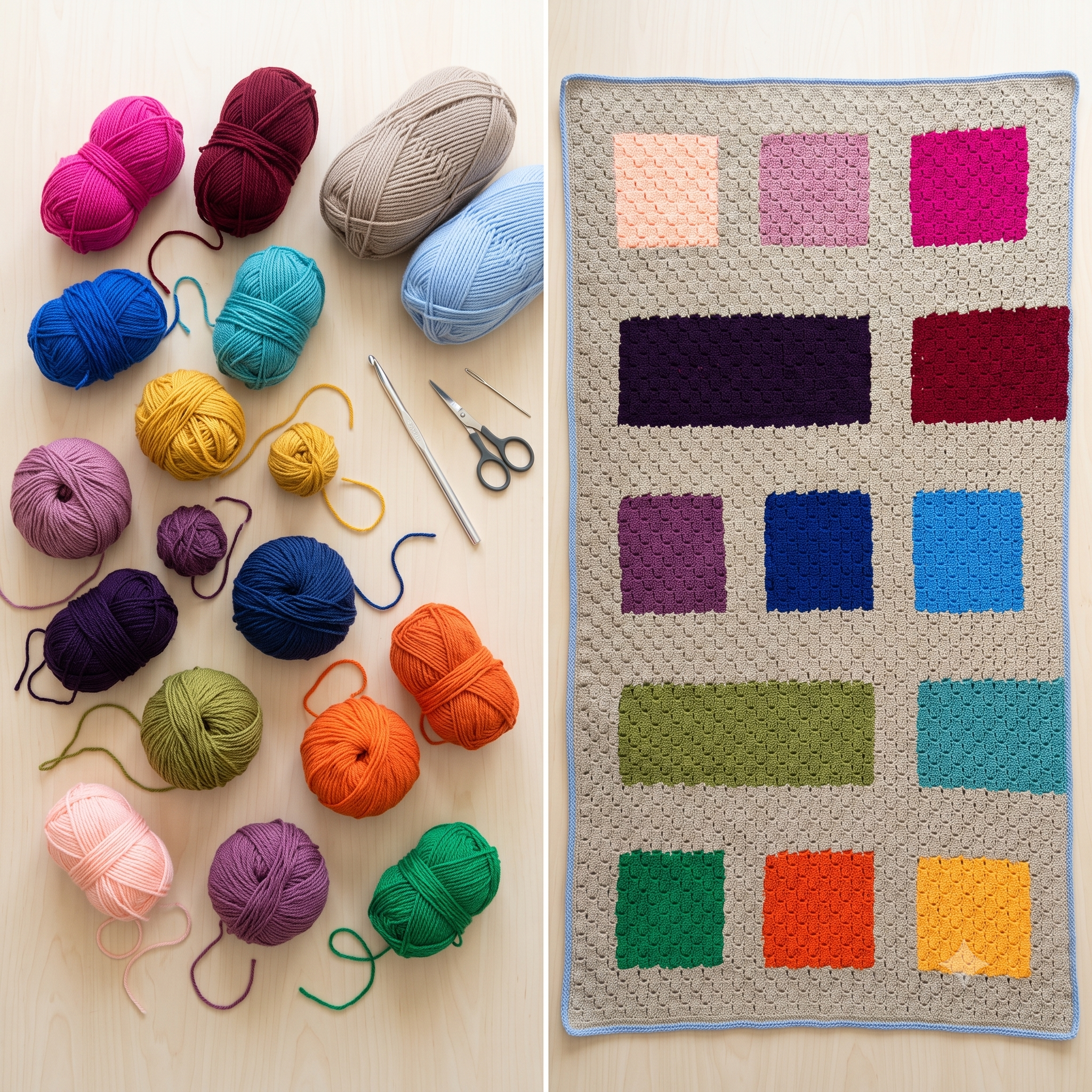 C2C Color Block Blanket Crochet Pattern PDF, Corner to Corner Graph Blanket, Modern Squares Afghan Pattern, Instant Download