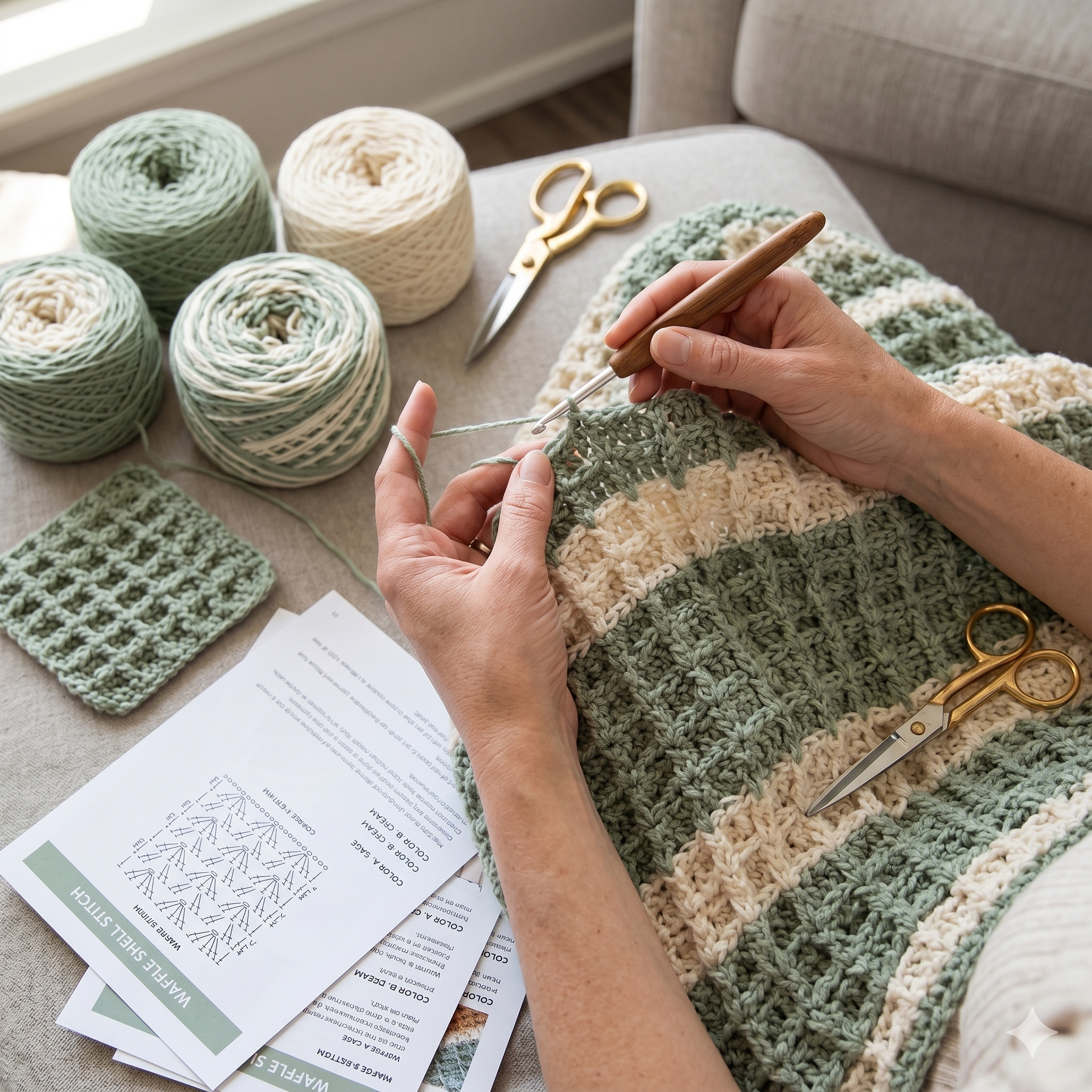 CROCHET PATTERN C2C Waffled Shell Stitch Blanket - Make Any Size Square or Rectangle - PDF Download