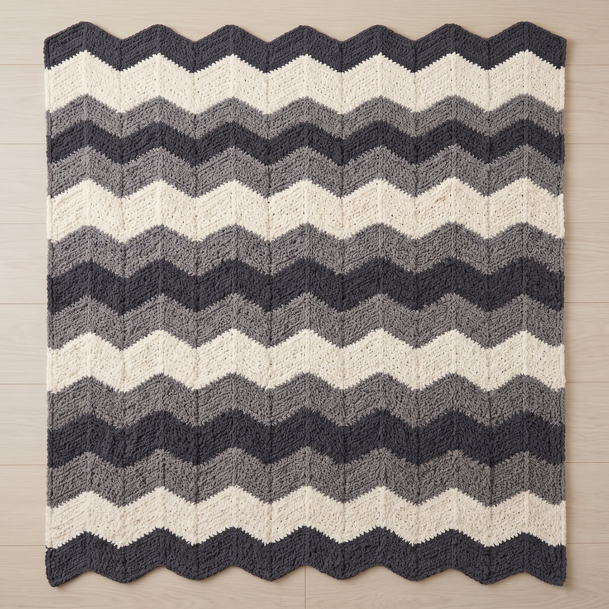 Chevron Ripple Blanket Crochet Pattern | Easy Chunky Throw in Neutral Greys | Beginner Friendly, Any Size | Instant Download PDF