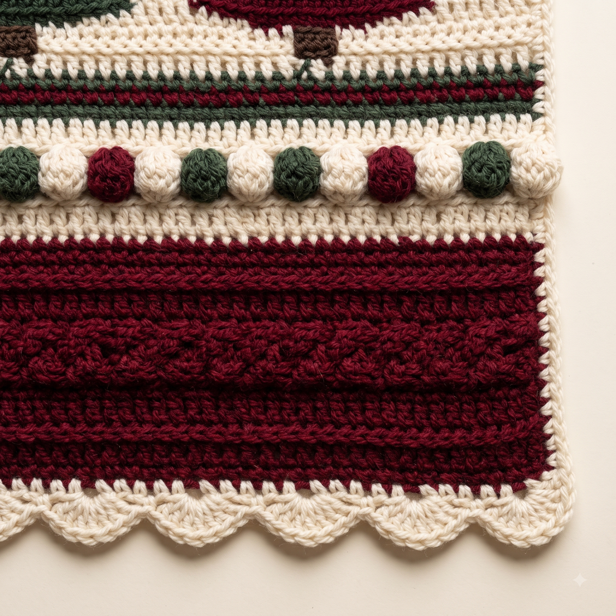 Christmas Tree Blanket Crochet Pattern | Colourwork Trees, Holly Border & Bobble Bands | Holiday Throw | Instant Download PDF