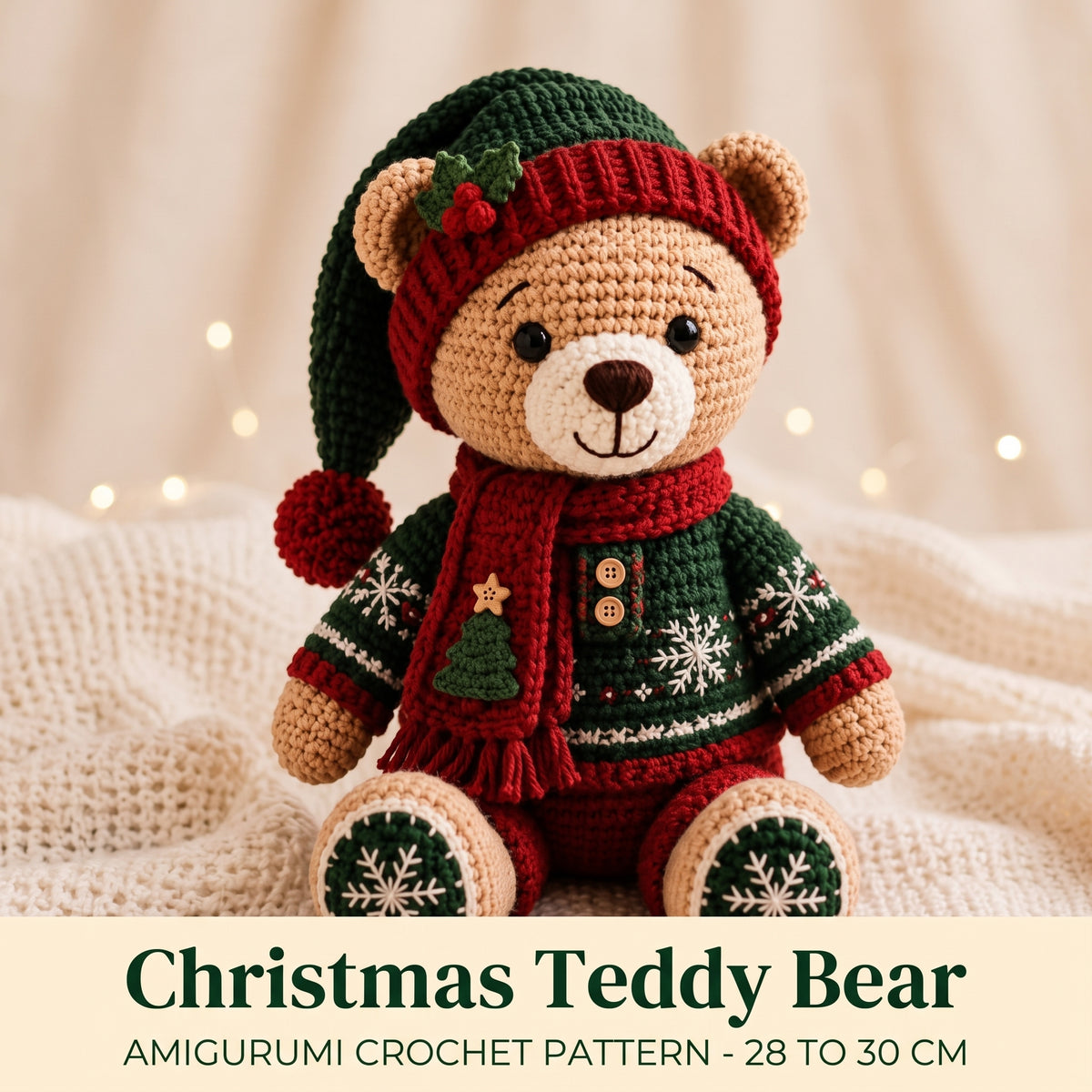 Crochet Christmas Bear Pattern PDF | Amigurumi with Santa Hat & Scarf