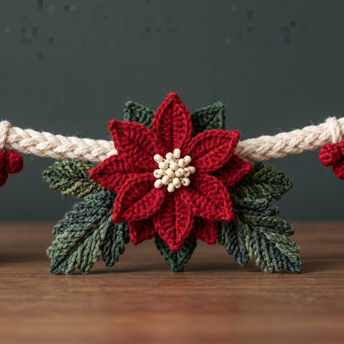 Christmas Bell Garland Crochet Pattern PDF, 5 Cream Bells with Poinsettias, Red Bows and Jingle Bells, Mantel Decor