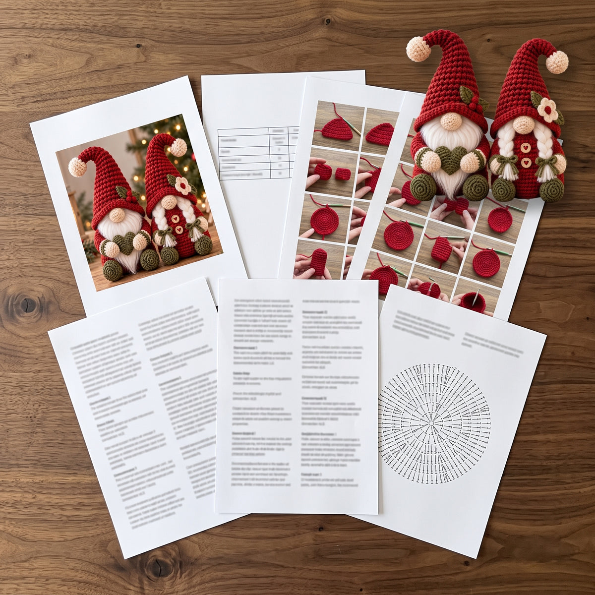 Christmas Gnome Couple Crochet Pattern PDF, Mr and Mrs Gnome Amigurumi, 12 inch Shelf Sitters, Holly, Braids and Heart