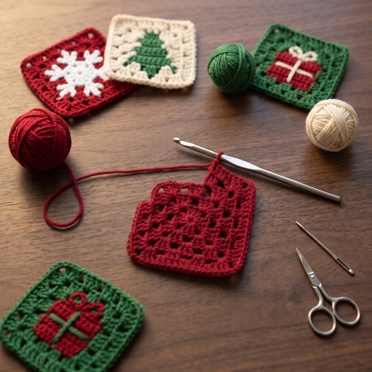 Christmas Granny Square Cardigan Crochet Pattern PDF | Tree, Snowflake & Present Motifs | Intermediate, US Terms