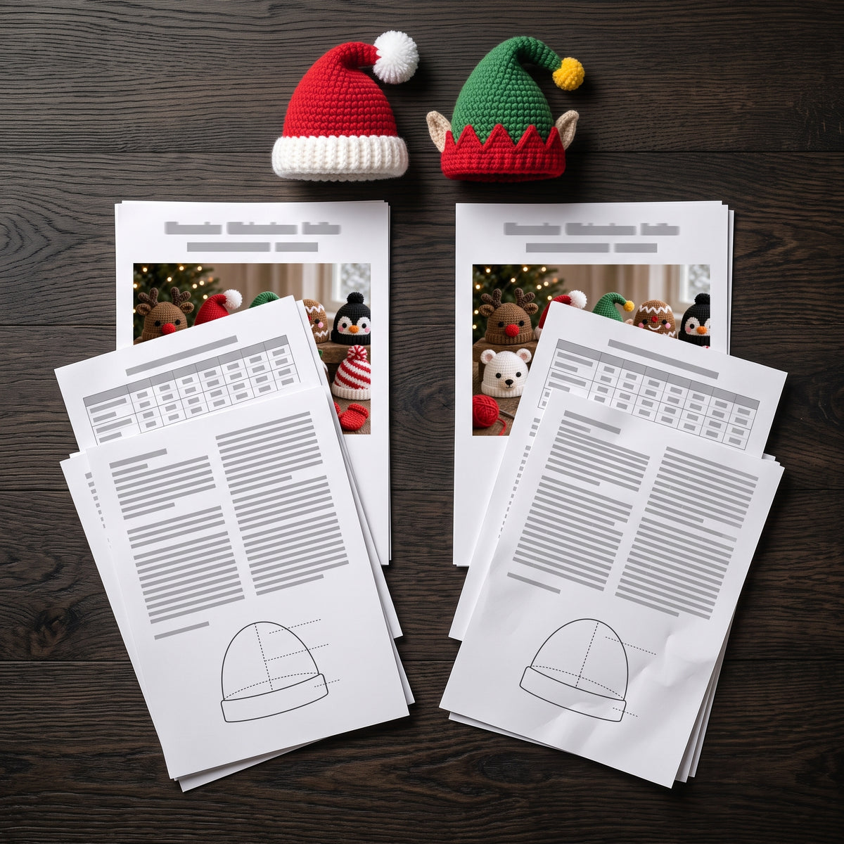 Christmas Hat Crochet Patterns PDF, 10 Character Hats, Newborn to Adult, Reindeer, Santa, Elf, Snowman, Bonus Mittens