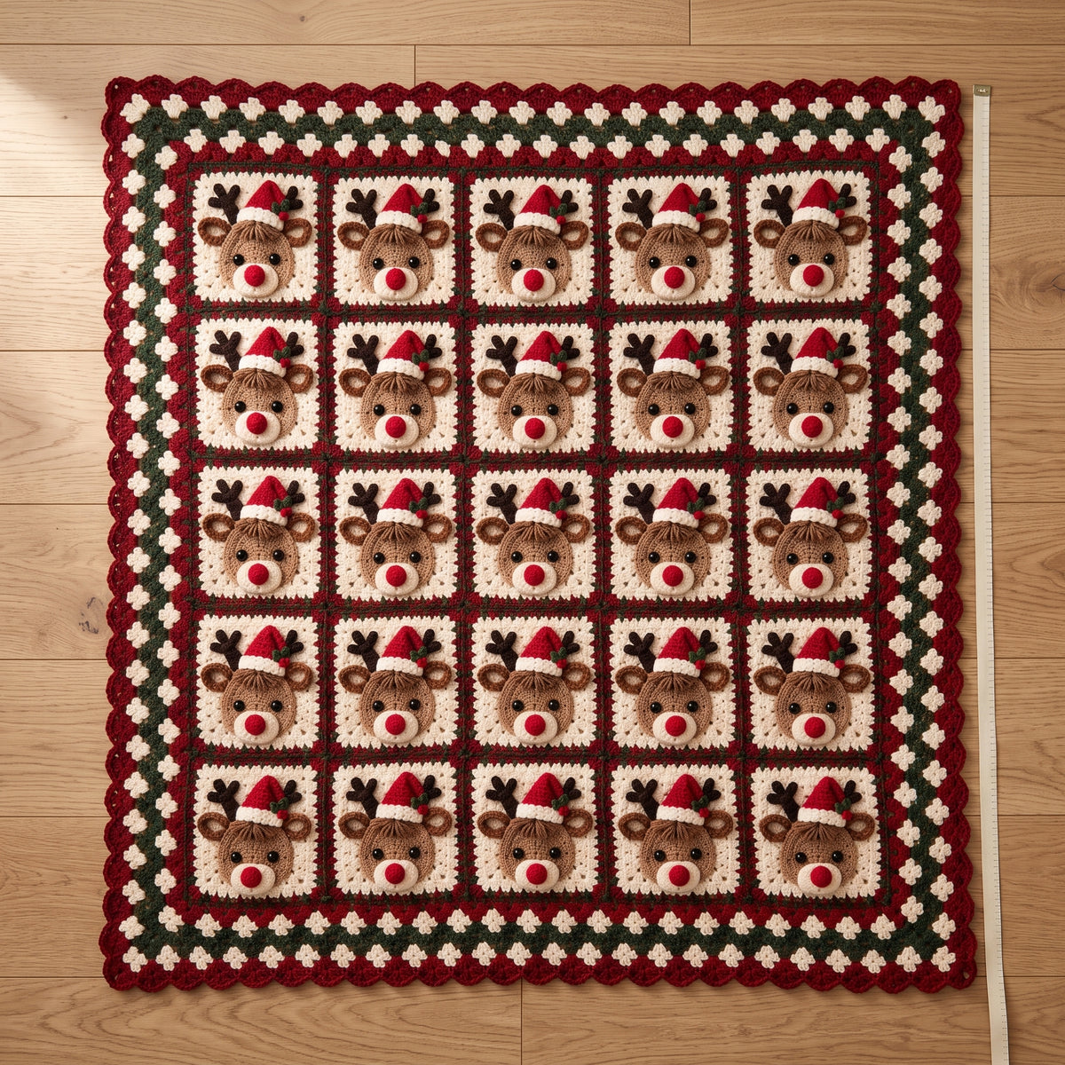 Christmas Reindeer Granny Square Blanket Crochet Pattern PDF