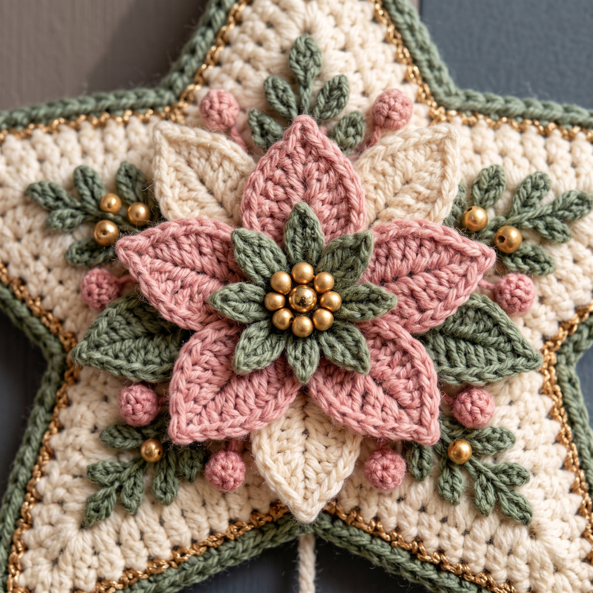 Crochet Christmas Star Door Hanging Pattern PDF, Poinsettia Star with Bells, Heart and Mini Trees, Cottage Christmas Decor