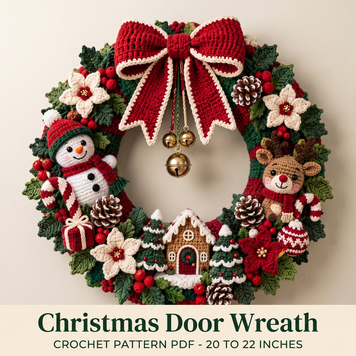 Christmas Wreath Crochet Pattern PDF, Snowman Reindeer Door Wreath