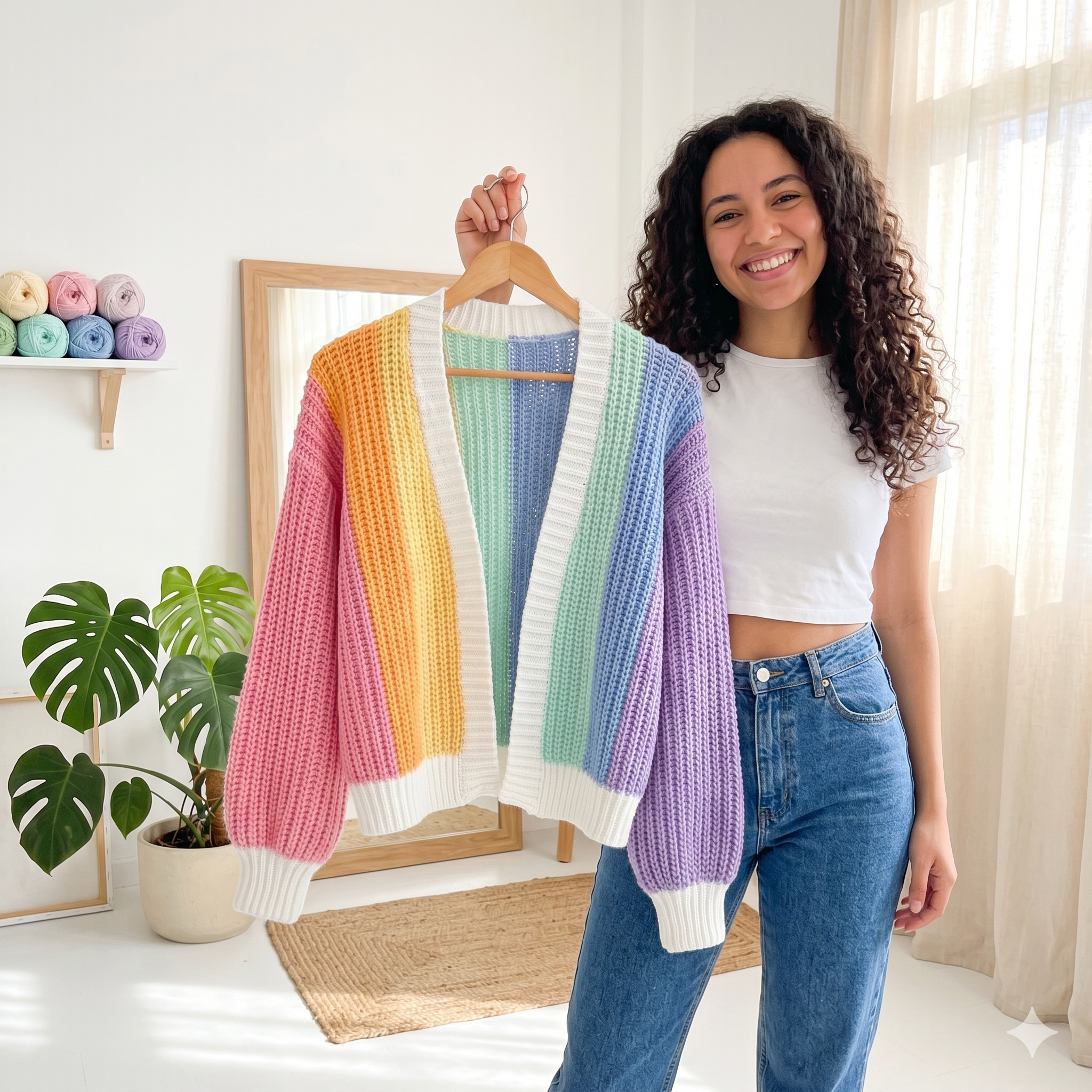 Colorful Crochet Cardigan PDF Pattern, Striped Pullover Jacket Tutorial, Beginner Knit-Look Guide, Instant Digital Download DIY