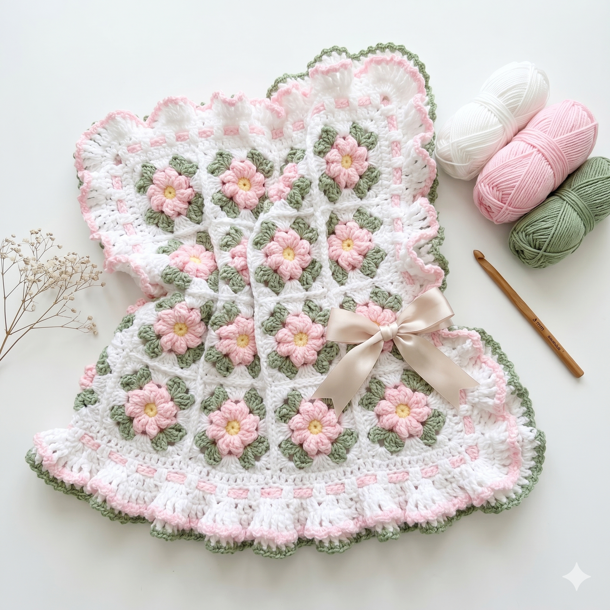 Coquette Flowers Baby Blanket — Crochet Pattern (PDF + Video) | Floral Granny Square Throw
