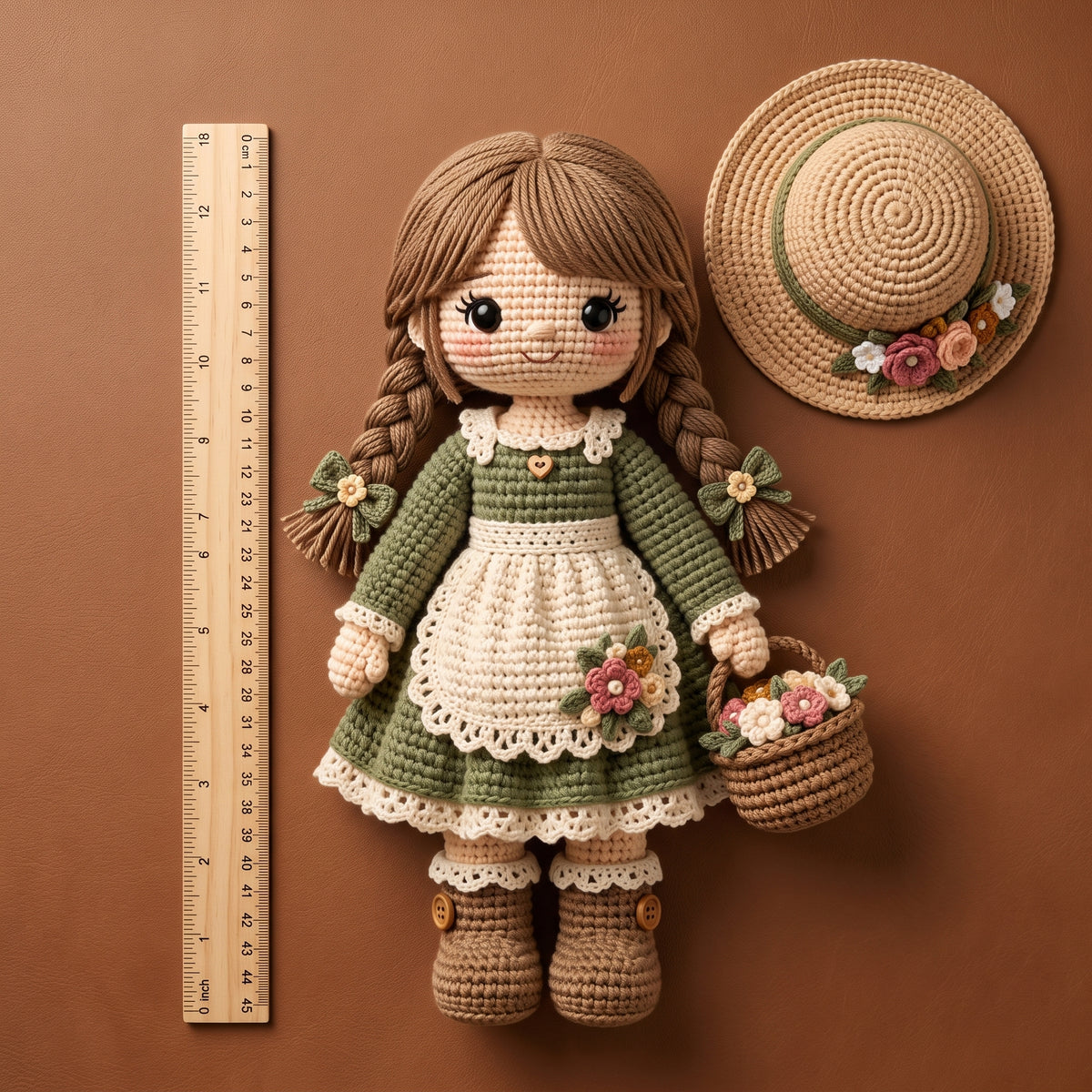 Cottagecore Girl Doll Crochet Pattern PDF, Amigurumi with Sun Hat