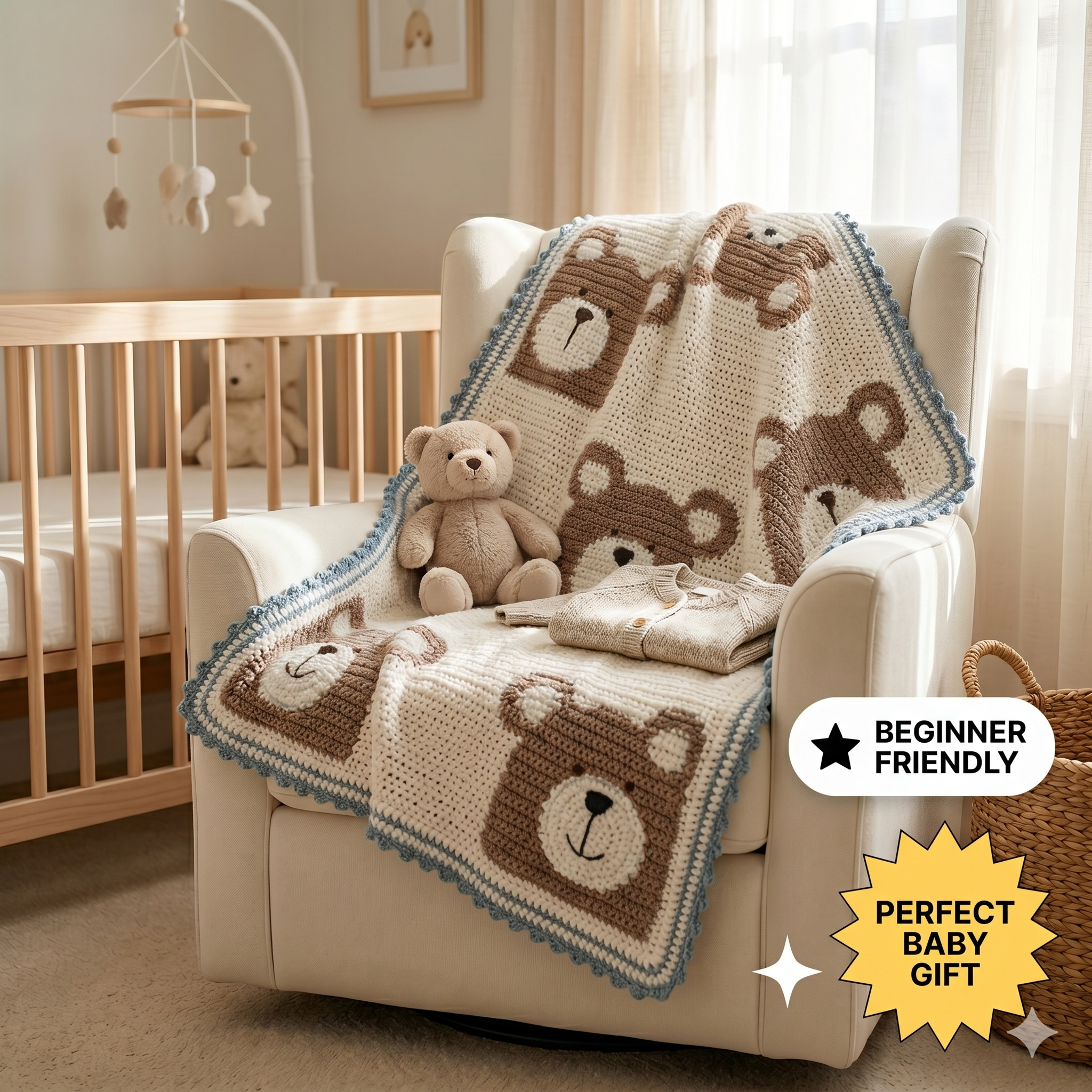 Crochet Baby Bear Blanket Pattern – Beginner Friendly, with Video Tutorial (PDF Pattern) - No Sewing Machine needed