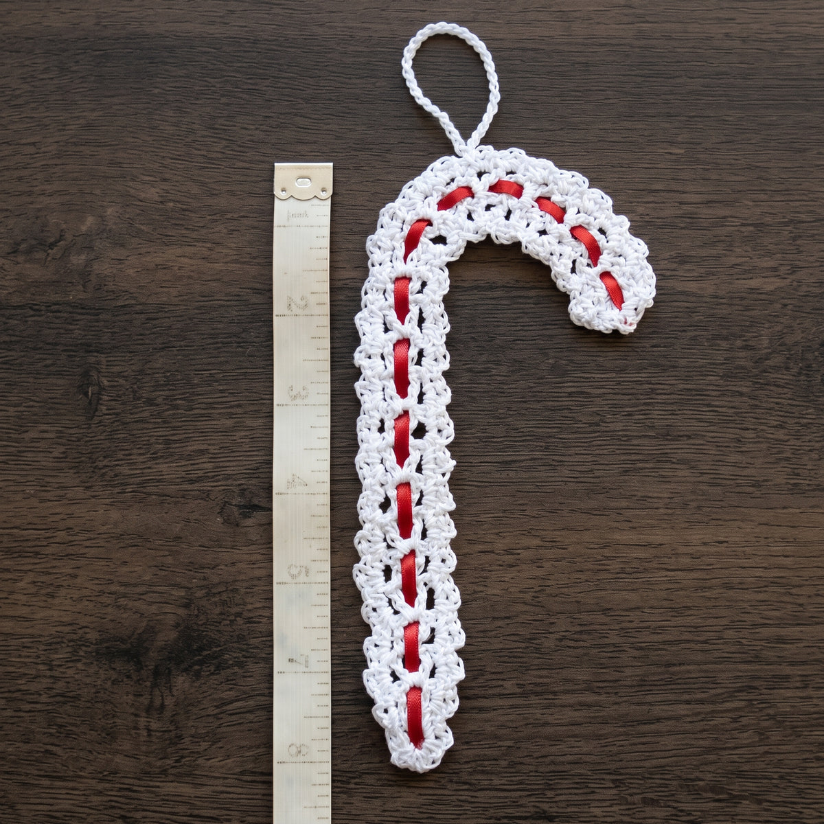 Crochet Candy Cane Ornament Pattern PDF, Thread Crochet Christmas Tree Decoration with Ribbon, Easy Holiday Gift Topper