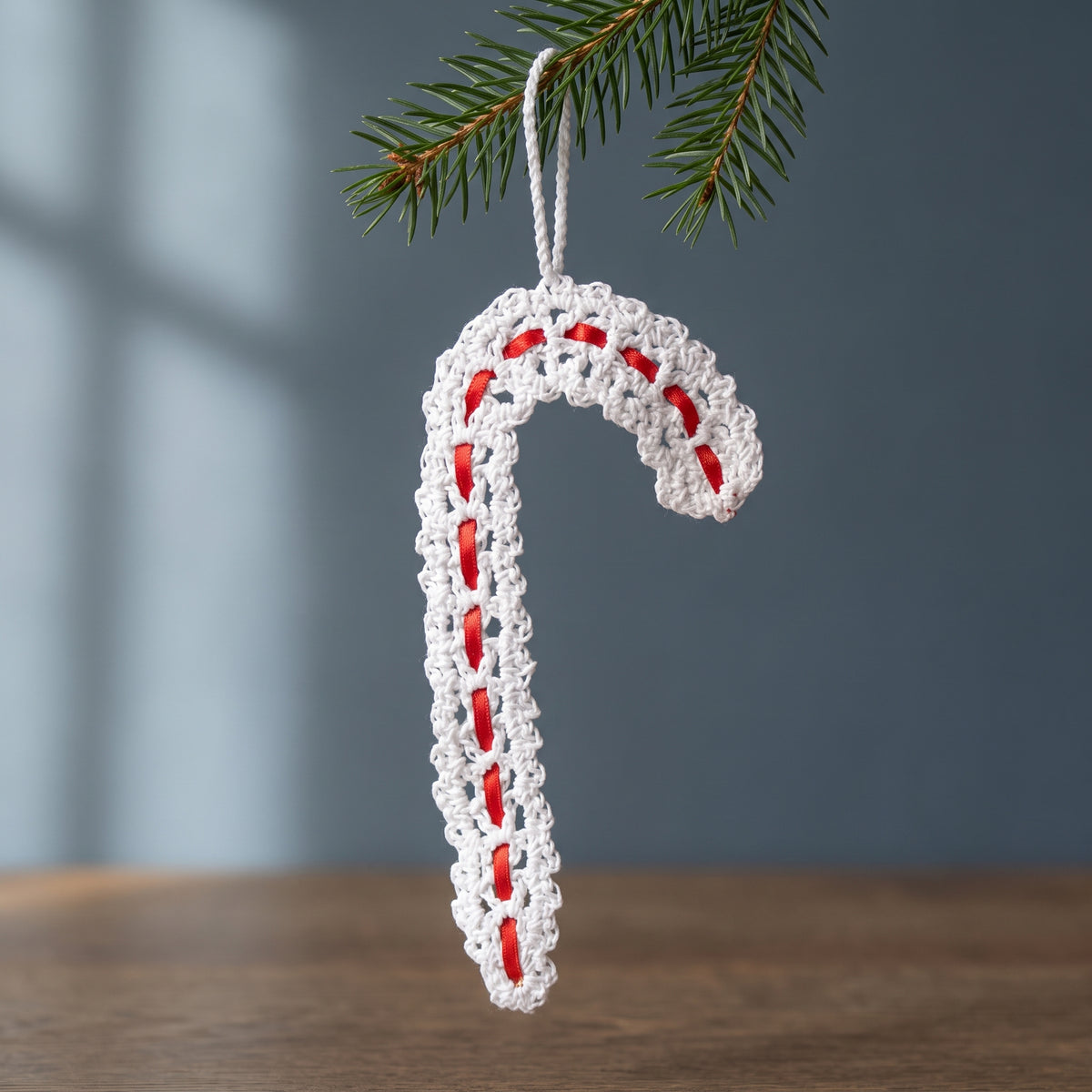 Crochet Candy Cane Ornament Pattern PDF, Thread Crochet Christmas Tree Decoration with Ribbon, Easy Holiday Gift Topper