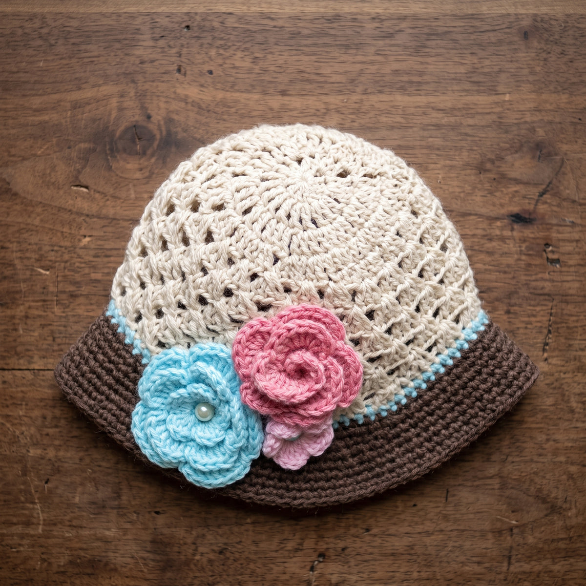 Crochet Flower Hat Pattern PDF, Baby to Adult Sizes, Lacy Summer Brim Hat with Roses, Girls Cloche Hat, Easy