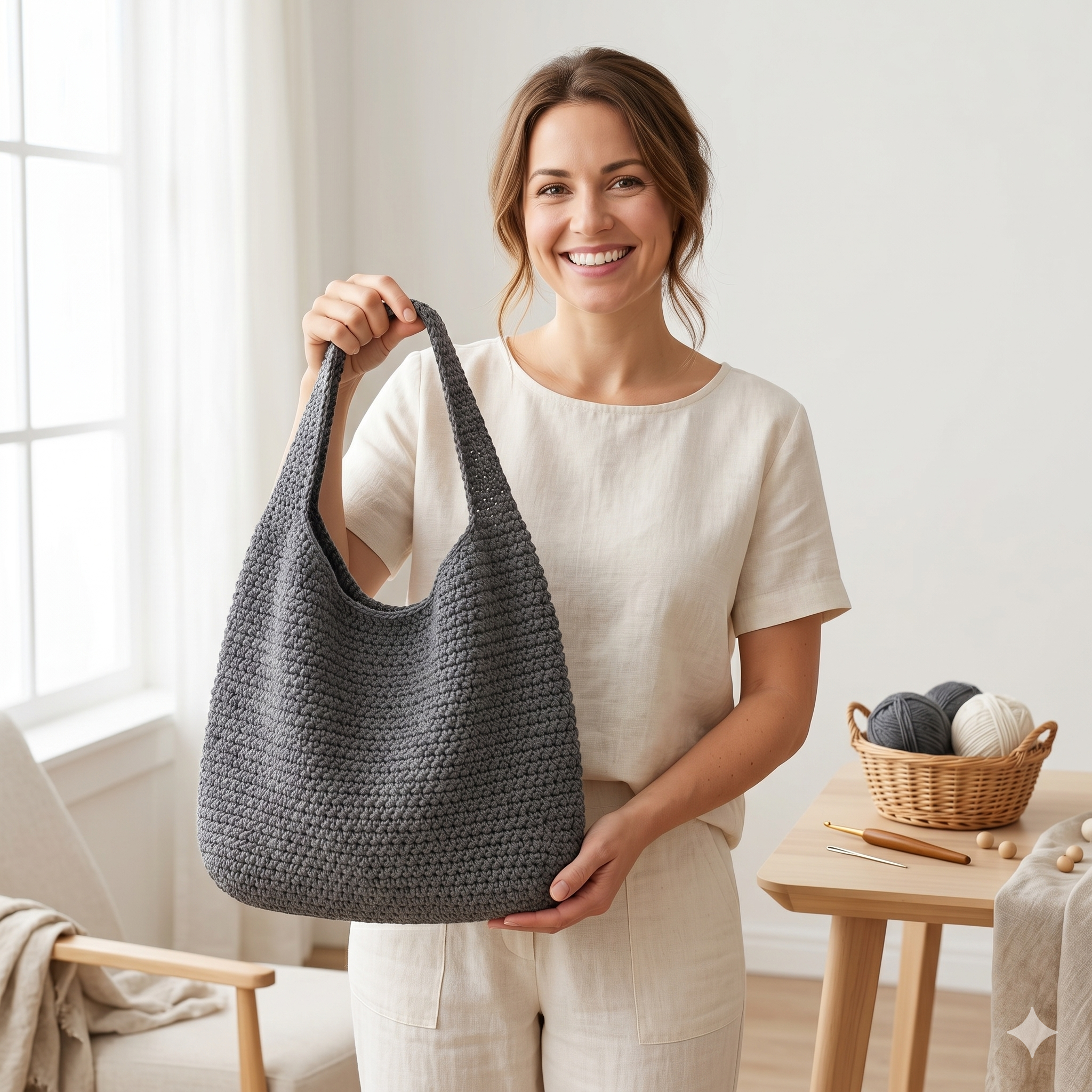 Crochet Hobo Bag Pattern PDF, Slouchy Tote, Beginner Tutorial, 3 Sizes (Small, Medium, Large)
