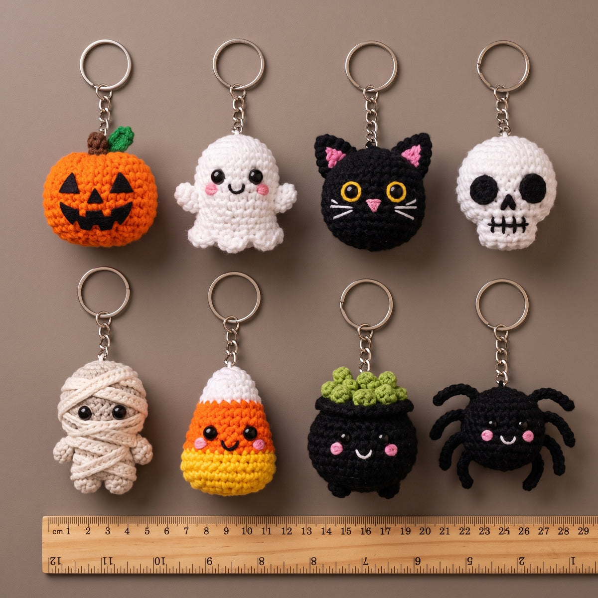 Halloween Crochet Keychain Pattern PDF, 8 Amigurumi Designs, US Terms