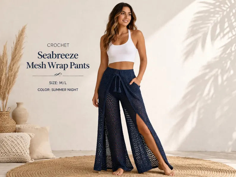 Crochet Mesh Wrap Pants Pattern PDF – Boho Crochet Pants – Beach Cover Up Pants – Crochet Clothing Pattern XS–5XL
