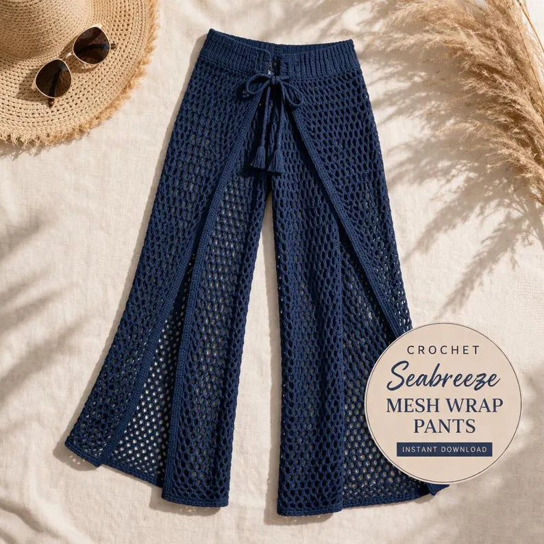 Crochet Mesh Wrap Pants Pattern PDF – Boho Crochet Pants – Beach Cover Up Pants – Crochet Clothing Pattern XS–5XL