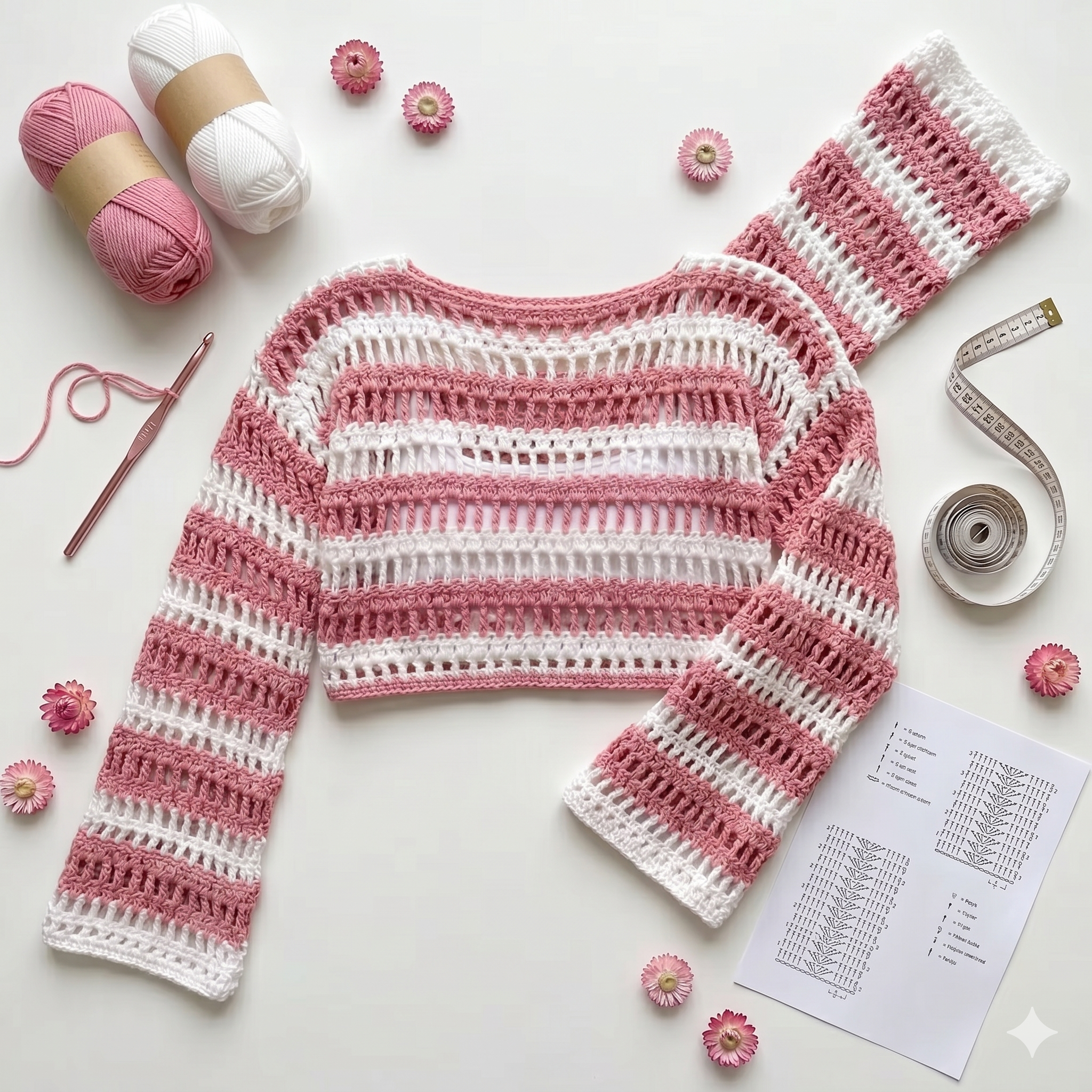 Crochet Mesh Sweater Pattern PDF, Striped Crochet Crop Top Pattern, Open Stitch Summer Crochet Sweater, Made to Measure Crochet Pullover Top