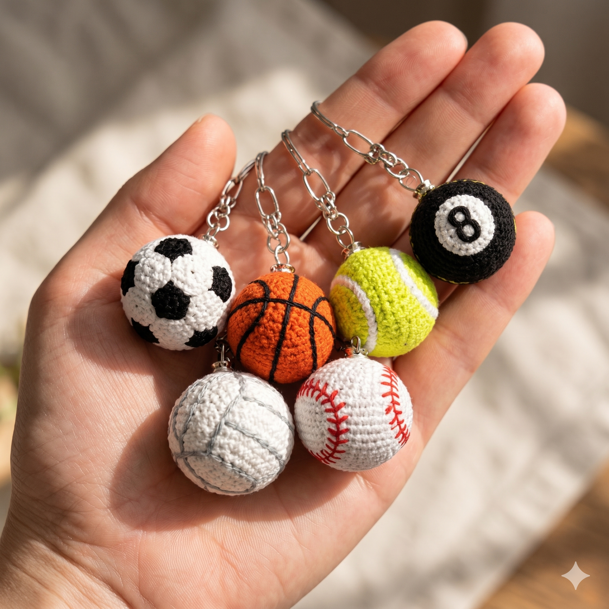 Crochet Sports Ball Keychain Pattern Bundle, Mini Amigurumi Set PDF (Digital Download)
