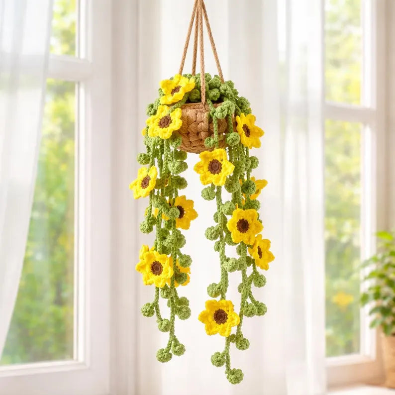 Crochet Sunflower Hanging Plant Pot Pattern, Amigurumi Flower Pot Tutorial PDF, DIY Nursery Room Decor