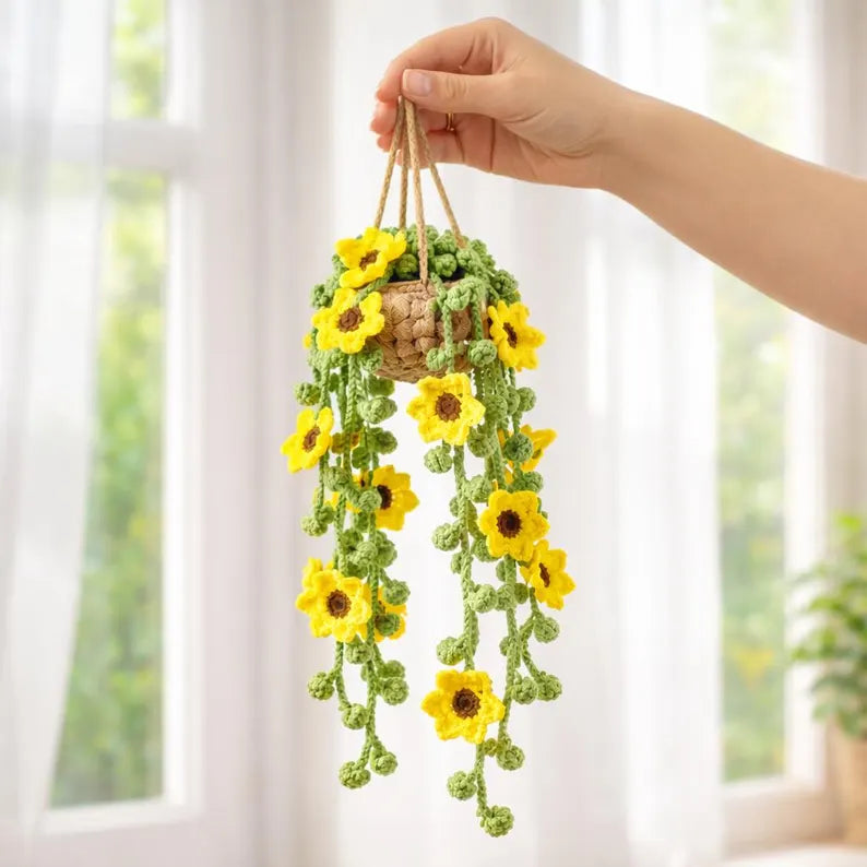 Crochet Sunflower Hanging Plant Pot Pattern, Amigurumi Flower Pot Tutorial PDF, DIY Nursery Room Decor