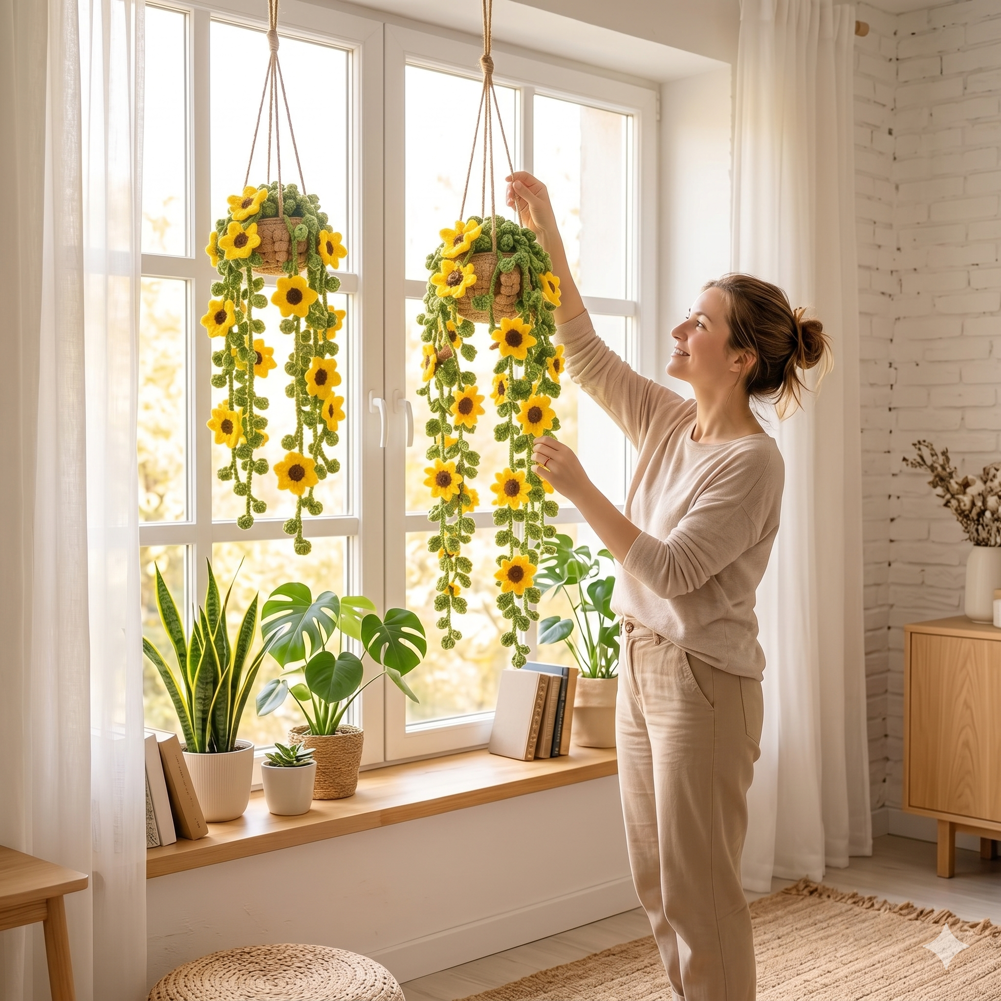 Crochet Sunflower Hanging Plant Pot Pattern, Amigurumi Flower Pot Tutorial PDF, DIY Nursery Room Decor