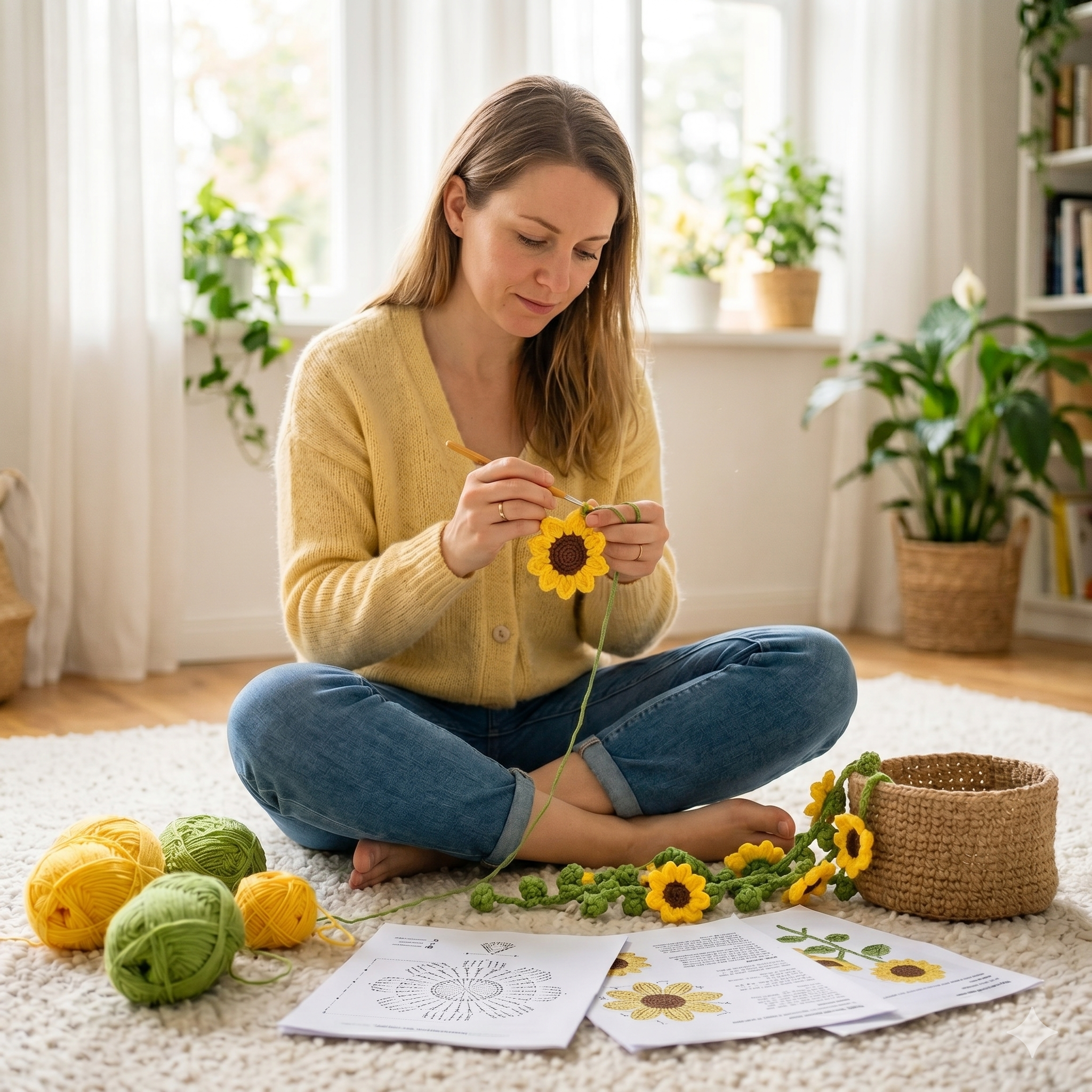 Crochet Sunflower Hanging Plant Pot Pattern, Amigurumi Flower Pot Tutorial PDF, DIY Nursery Room Decor