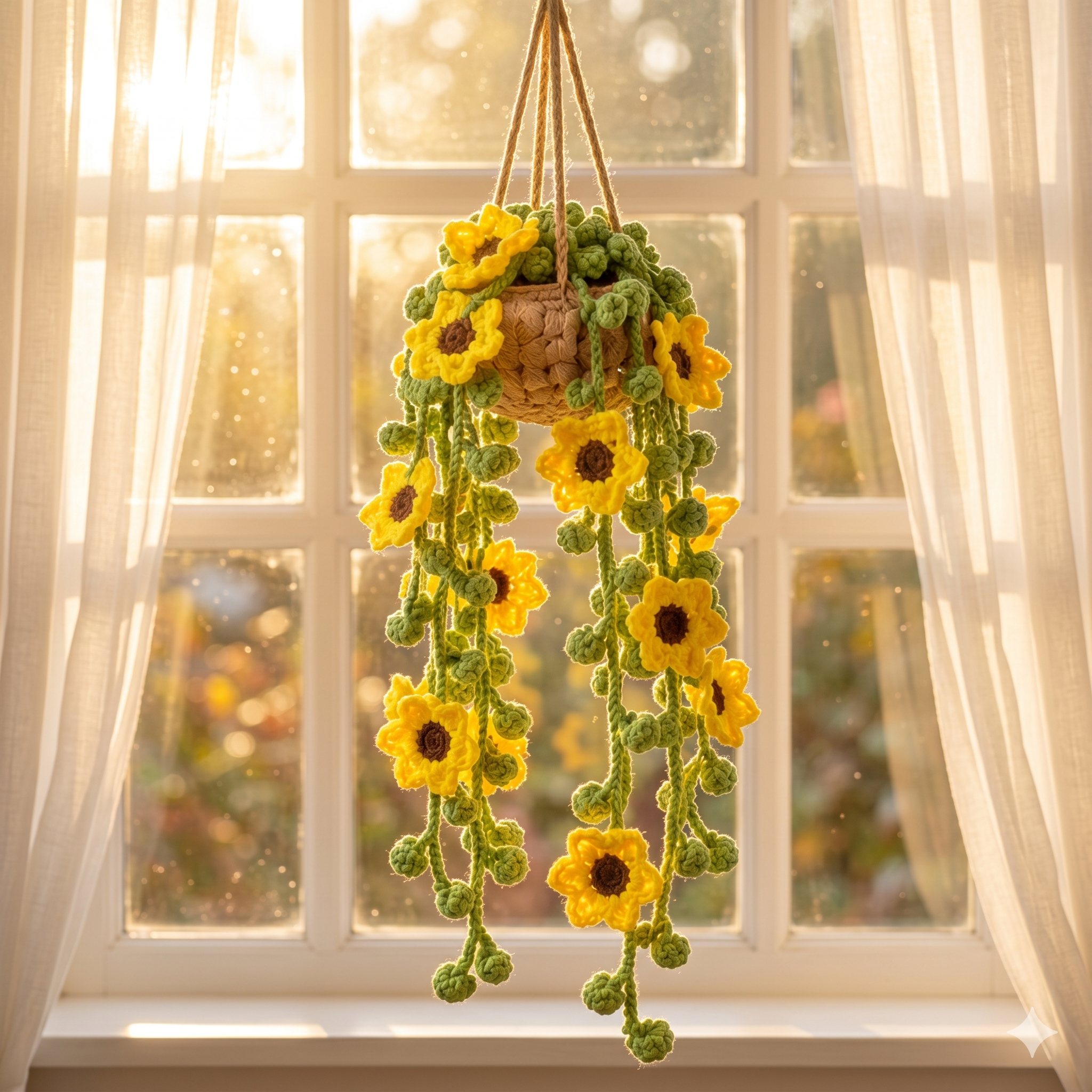Crochet Sunflower Hanging Plant Pot Pattern, Amigurumi Flower Pot Tutorial PDF, DIY Nursery Room Decor