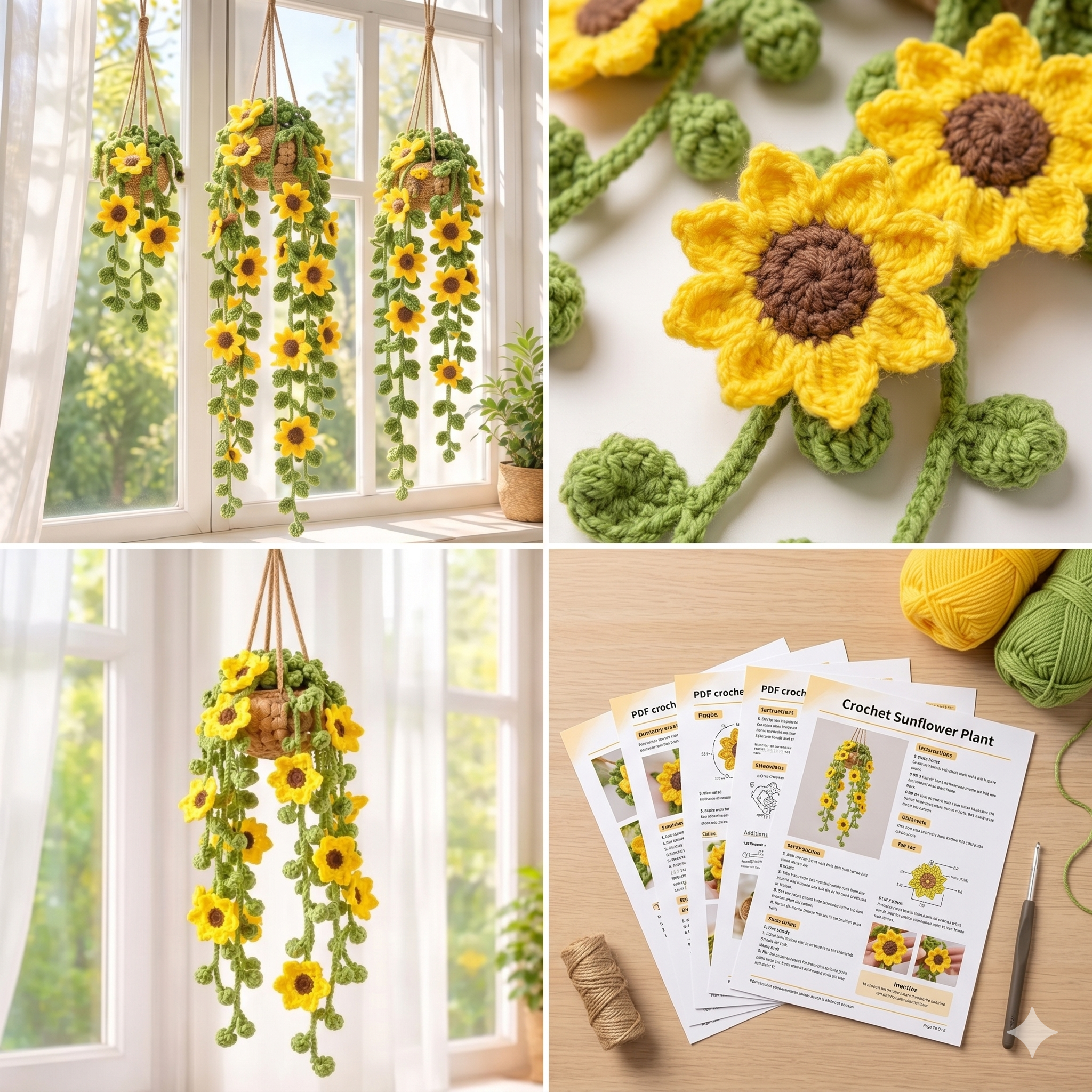 Crochet Sunflower Hanging Plant Pot Pattern, Amigurumi Flower Pot Tutorial PDF, DIY Nursery Room Decor