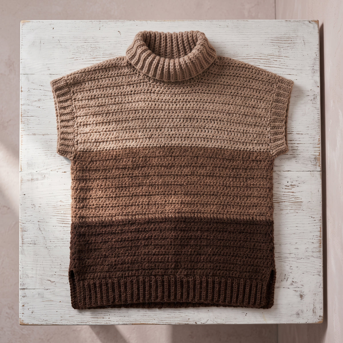 Crochet Tunic Pattern PDF, Oversized Turtleneck Tunic with Side Slits, Ombré Brown, Sizes S to 5XL, Beginner