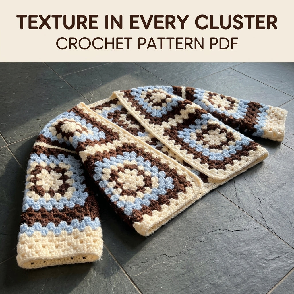 Chocolate and Sky Granny Square Cardigan Crochet Pattern PDF – Boxy Brown and Blue Cardigan
